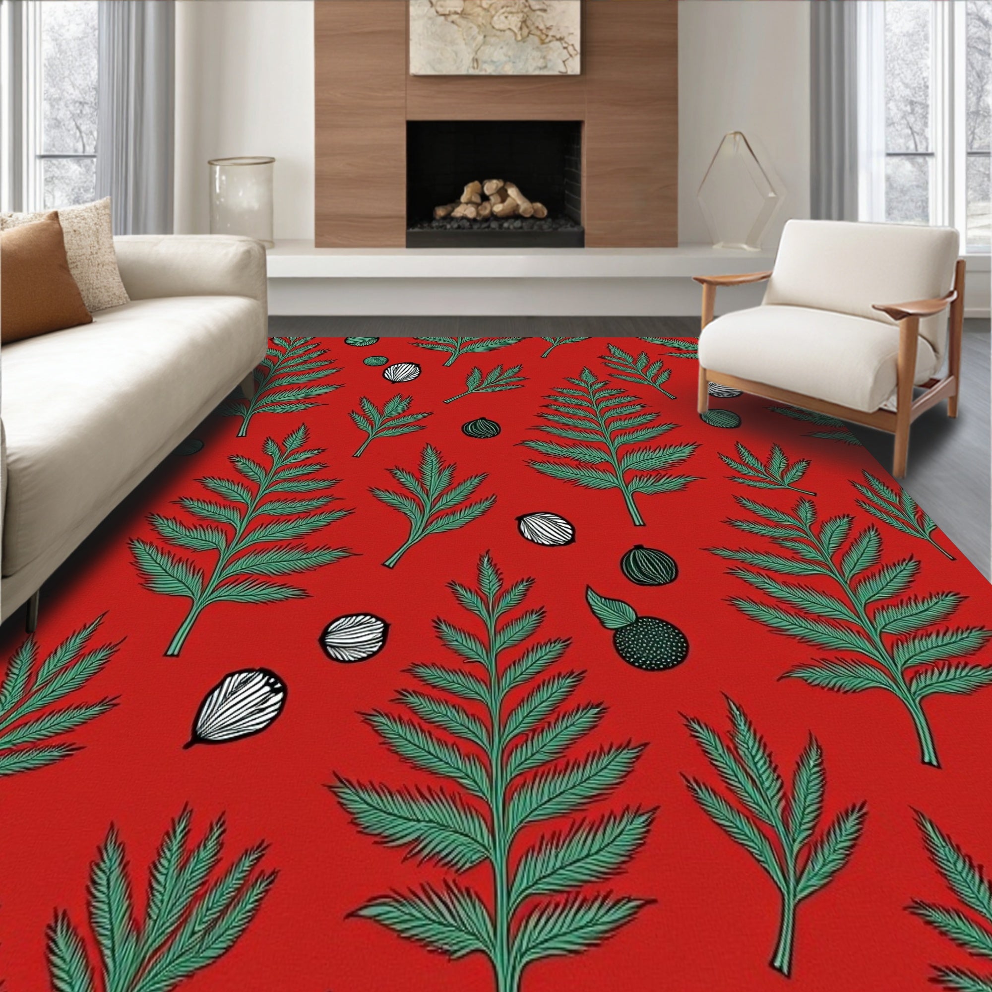 Enchanted Winter Throw Adorned With Magical Fir Branch Motifs(Red)
