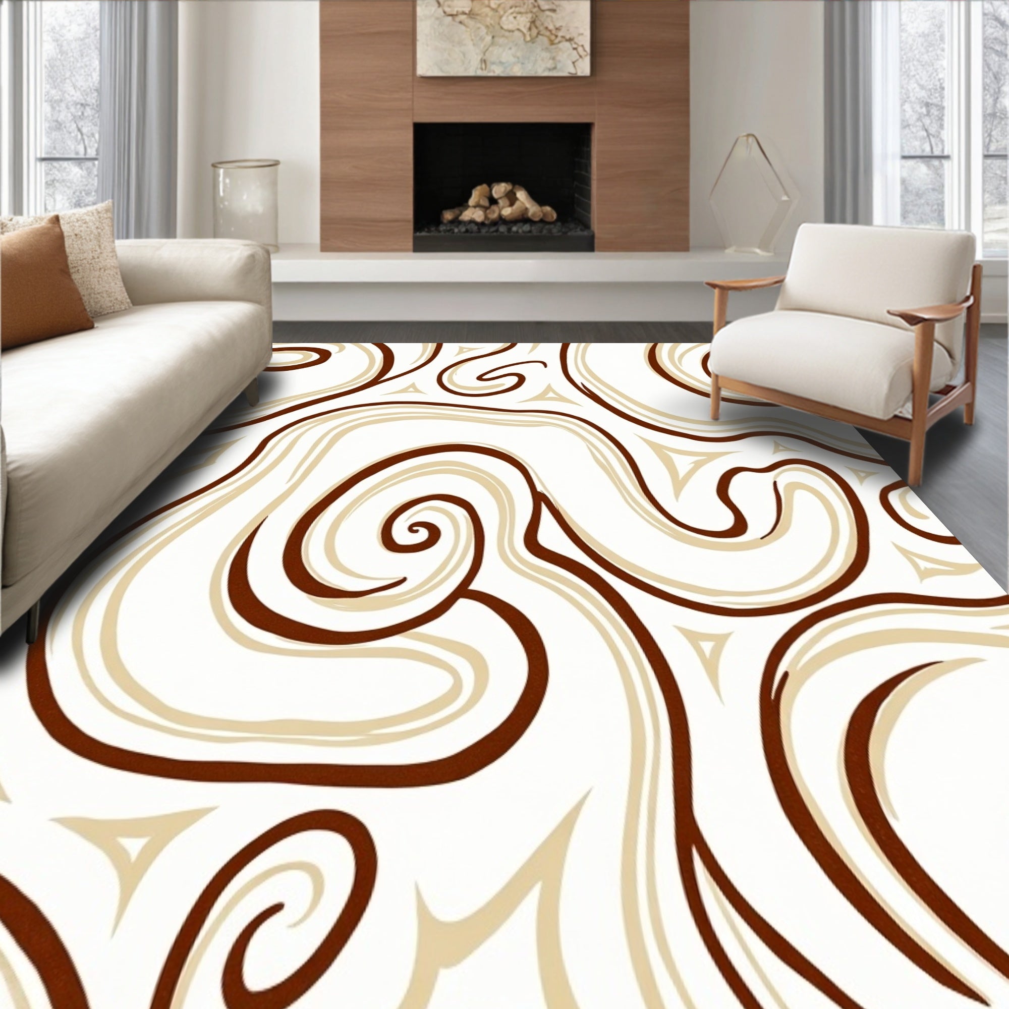 Swirled Marble Abstract Waves Contemporary Decorative Accent (Brown) - ODIKA