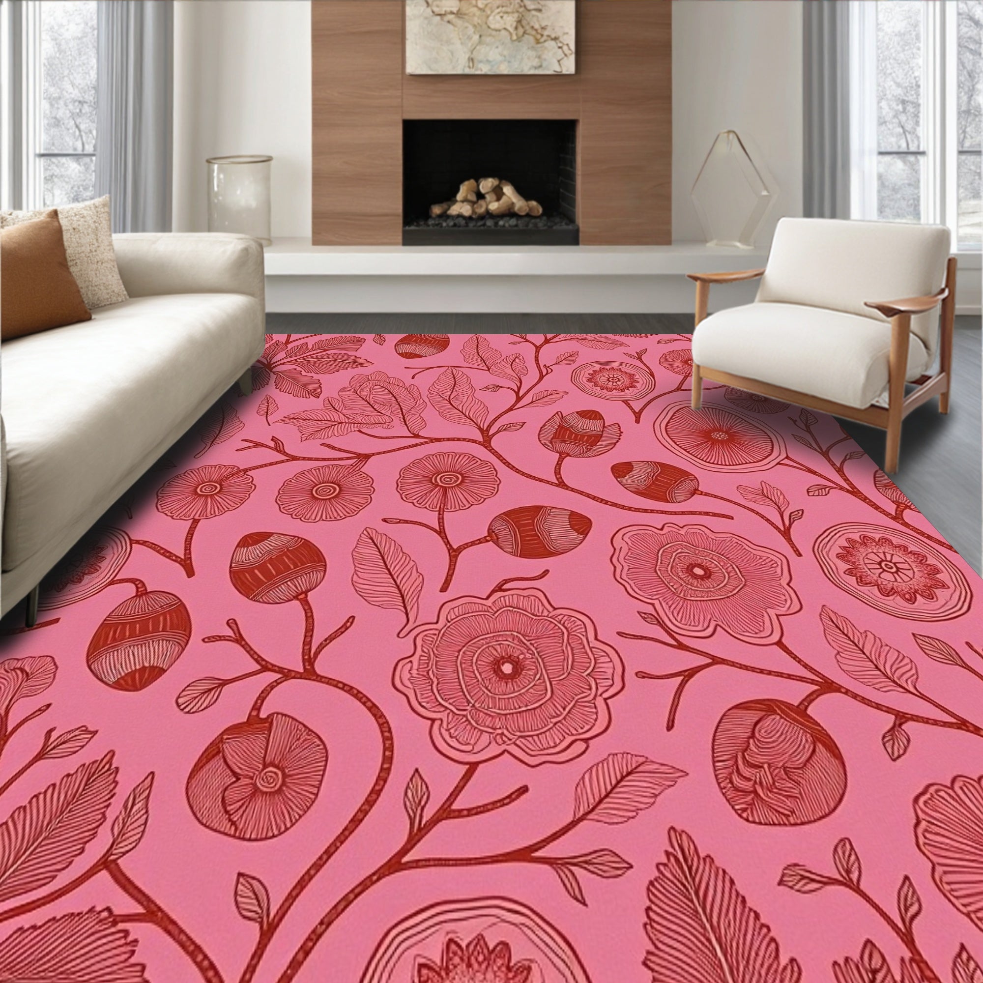 Art Nouveau Forest Canopy with Flourishing Acorn Details(Pink)