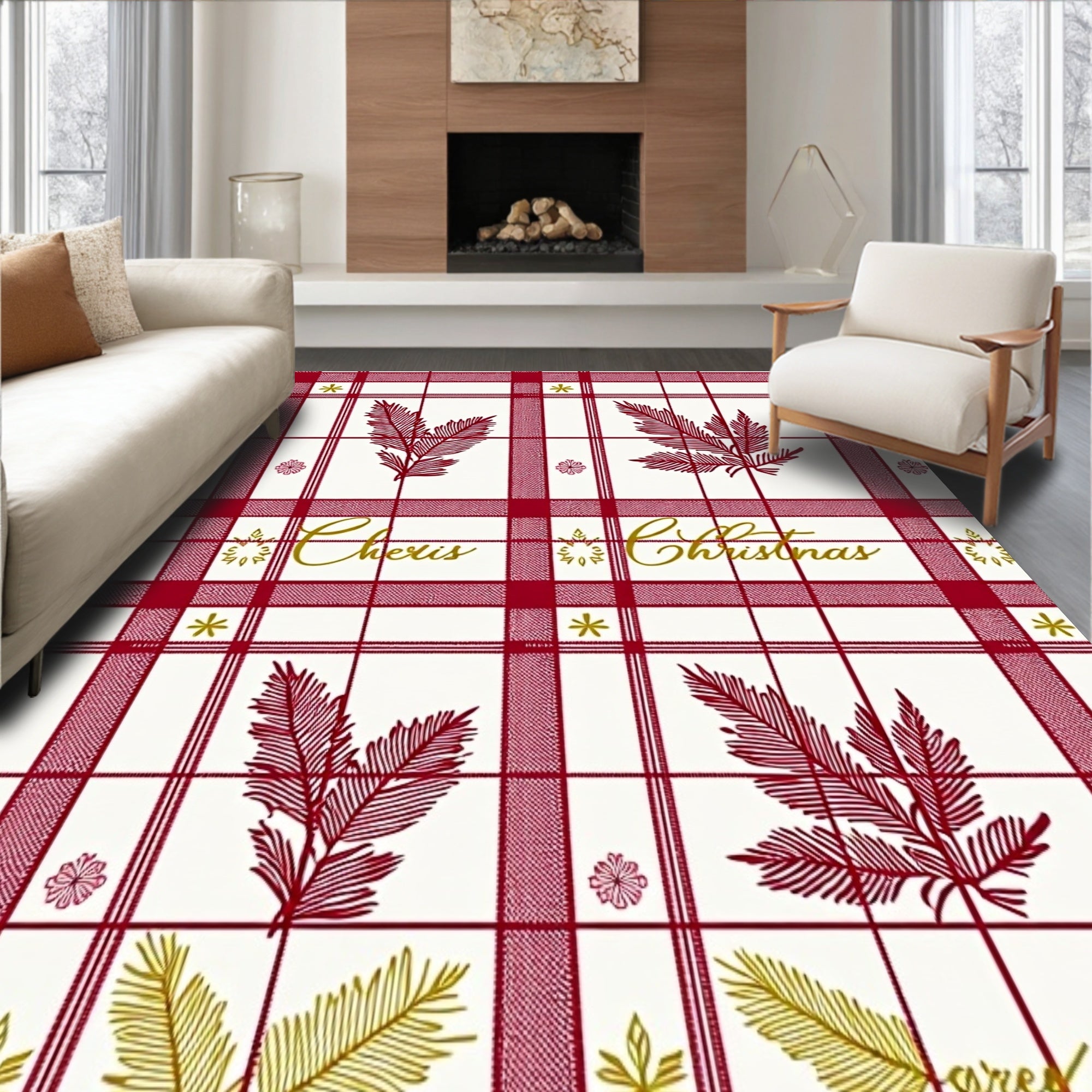 Festive Plaid Pine Branches with Scripted Holiday Greetings(Red)