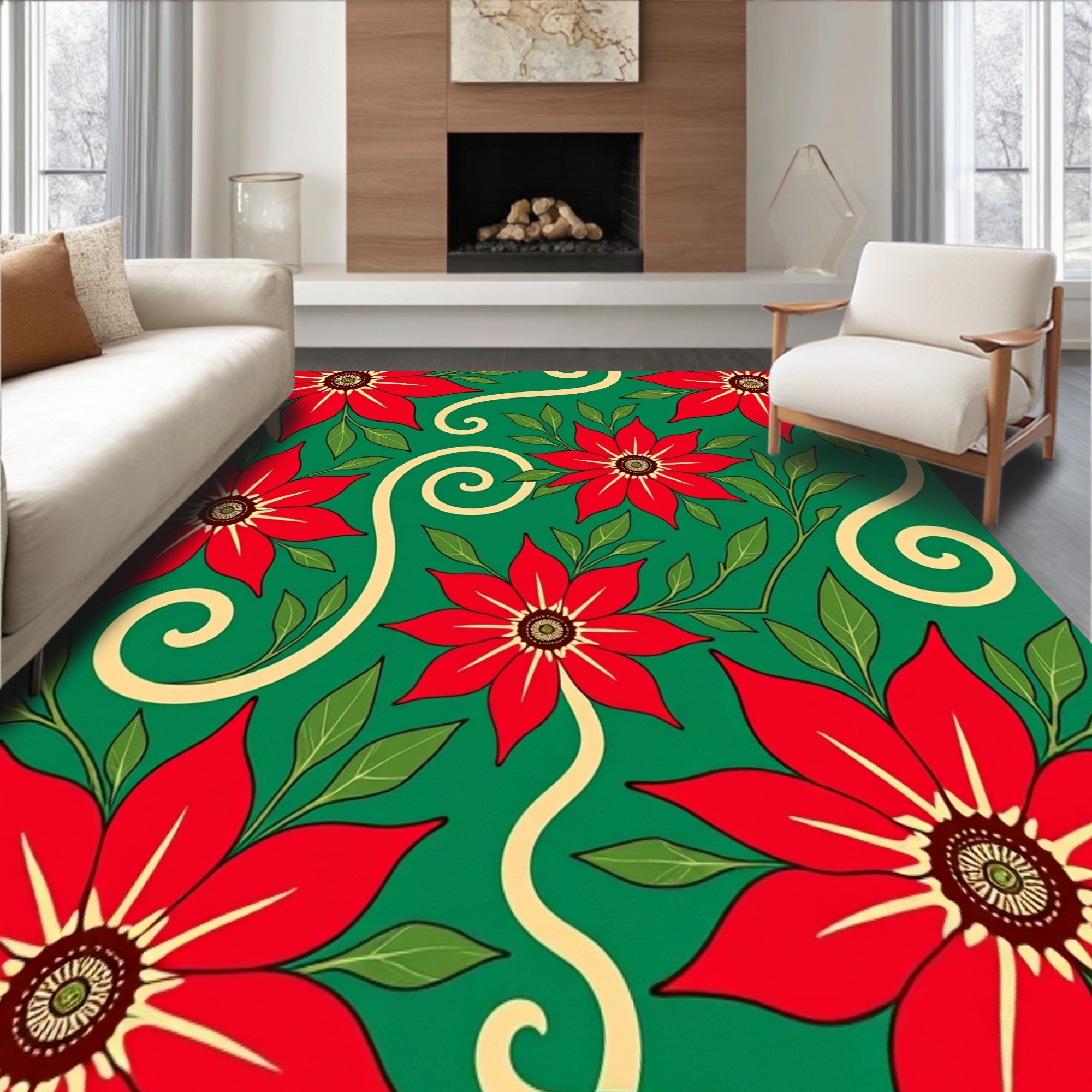 Seasonal Poinsettia Bloom Cascade with Ribbon Swirls(Red)