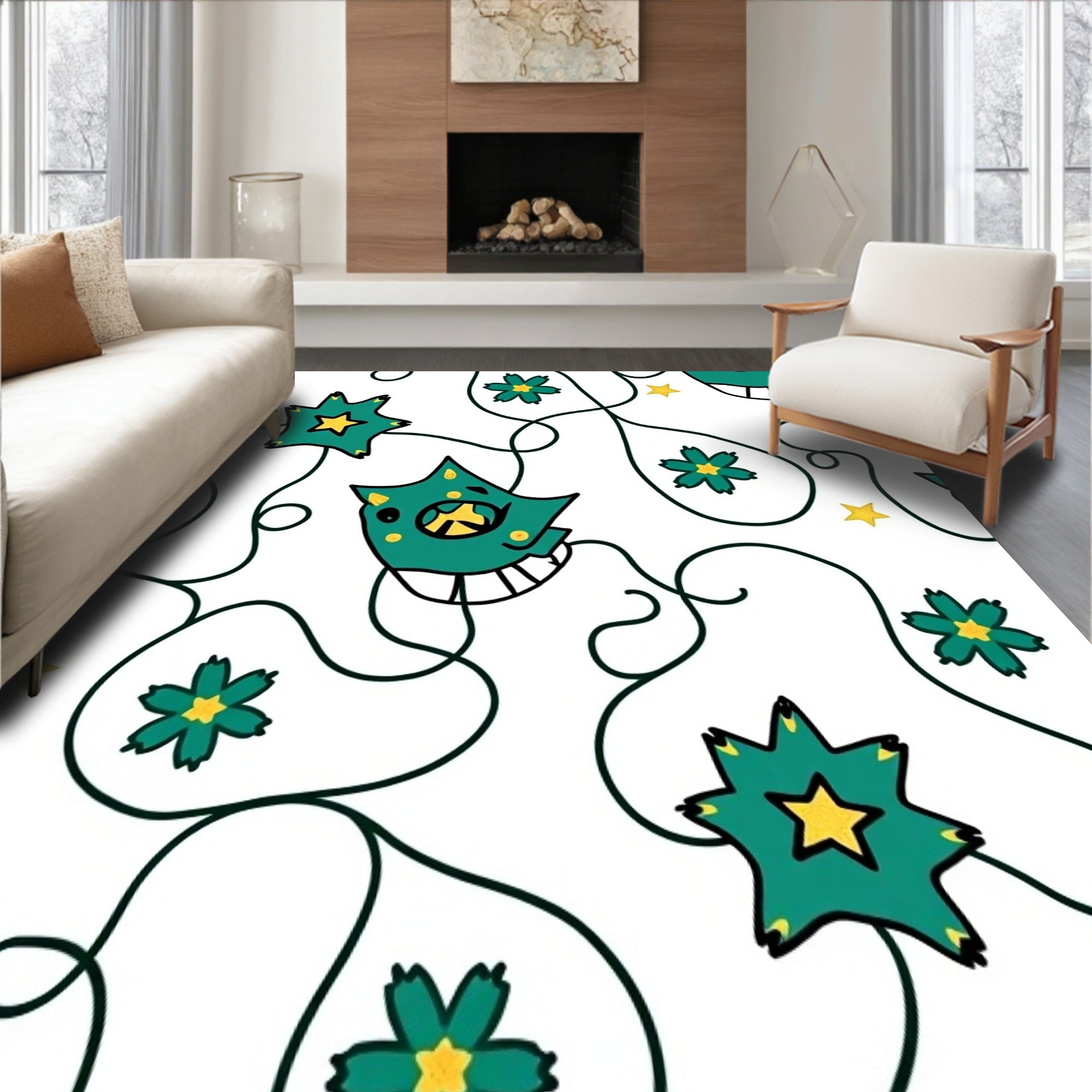 Bright Cat Figure with Festoon String Lights and Playful Sparkle Accents(Teal)