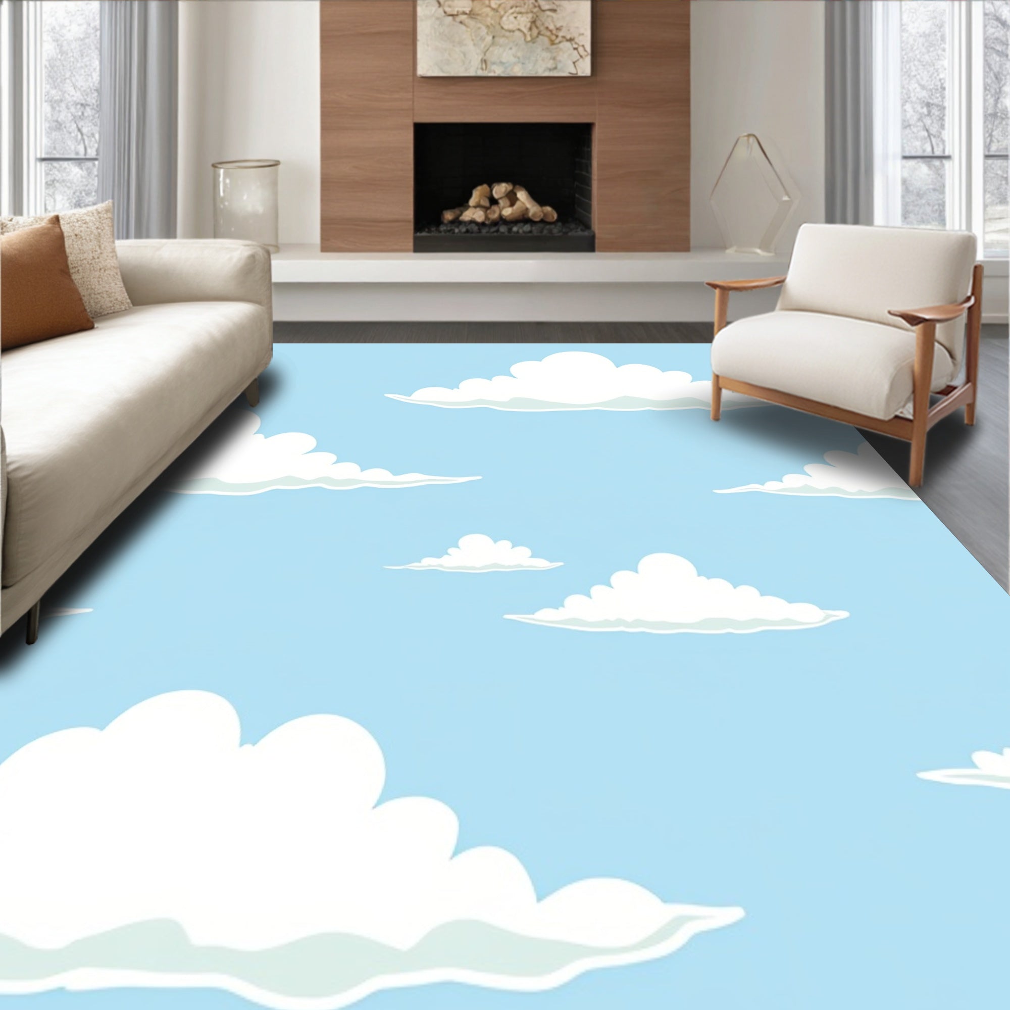 Cumulus Cloud Formation Accent with Dreamy Sky Motifs(Blue)