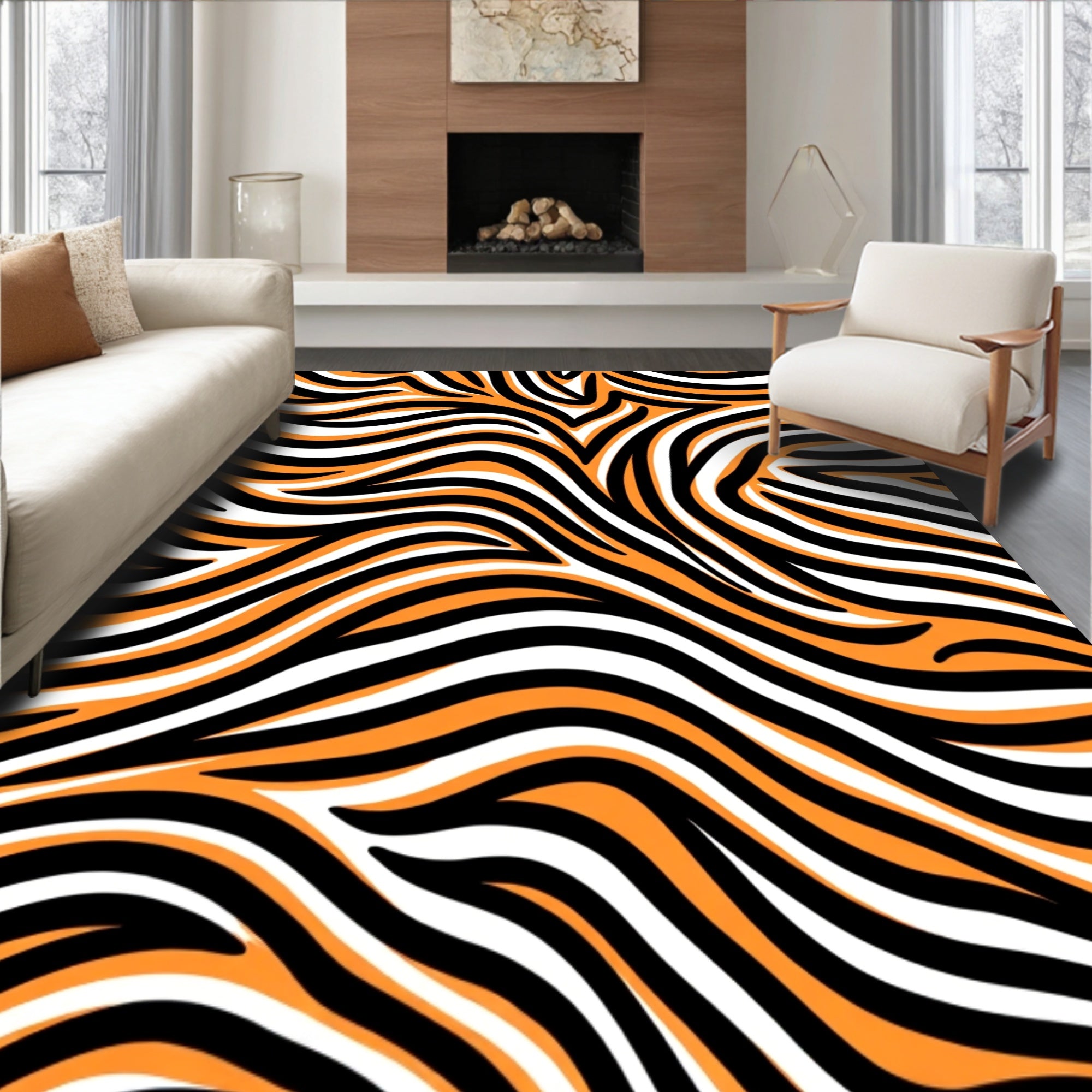 Dynamic Zebra Style Stripe with Asymmetric Flowing Lines(Orange)