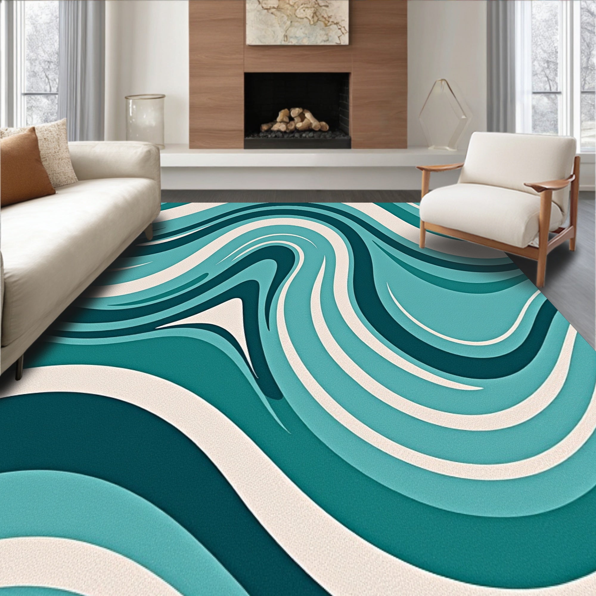 Arctic Breeze Showcasing Wave Inspired Flowing Motifs(Blue)