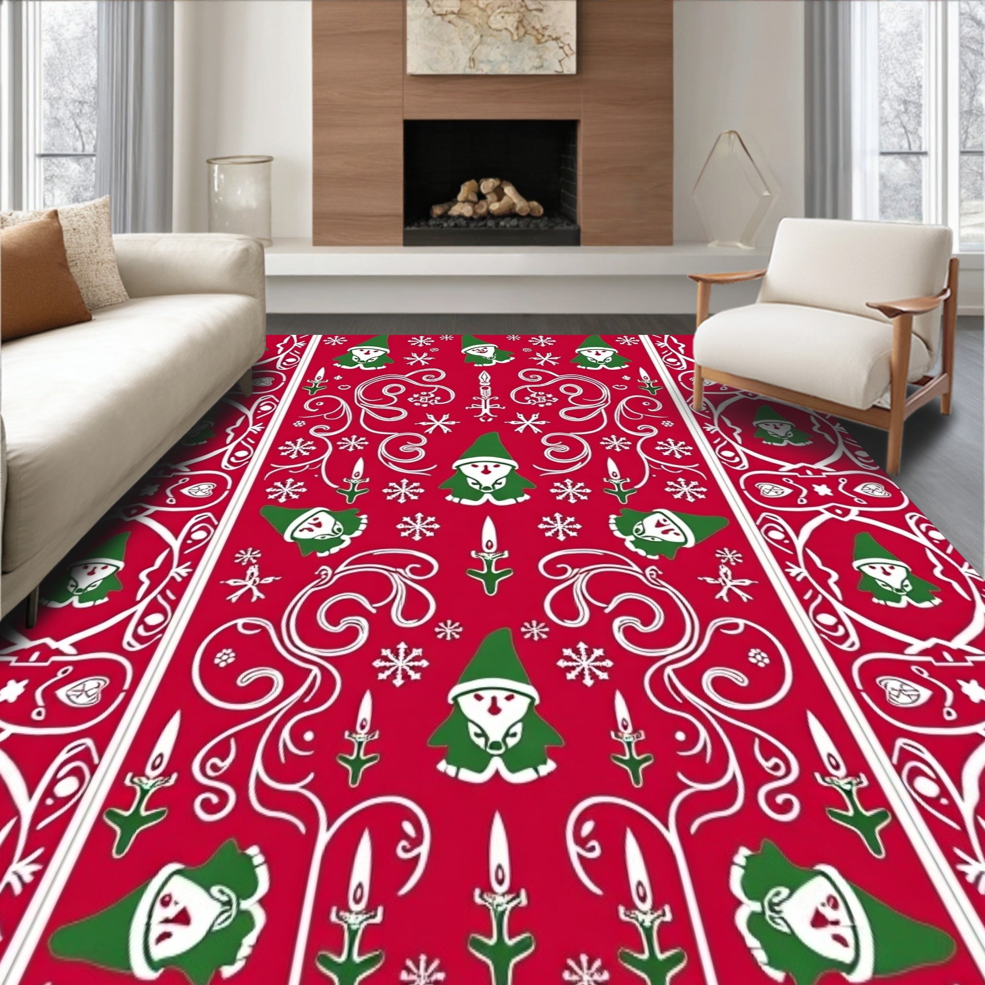 Nordic Gnome Holiday Gathering with Snowflake Motifs and Candle Accents(Red)
