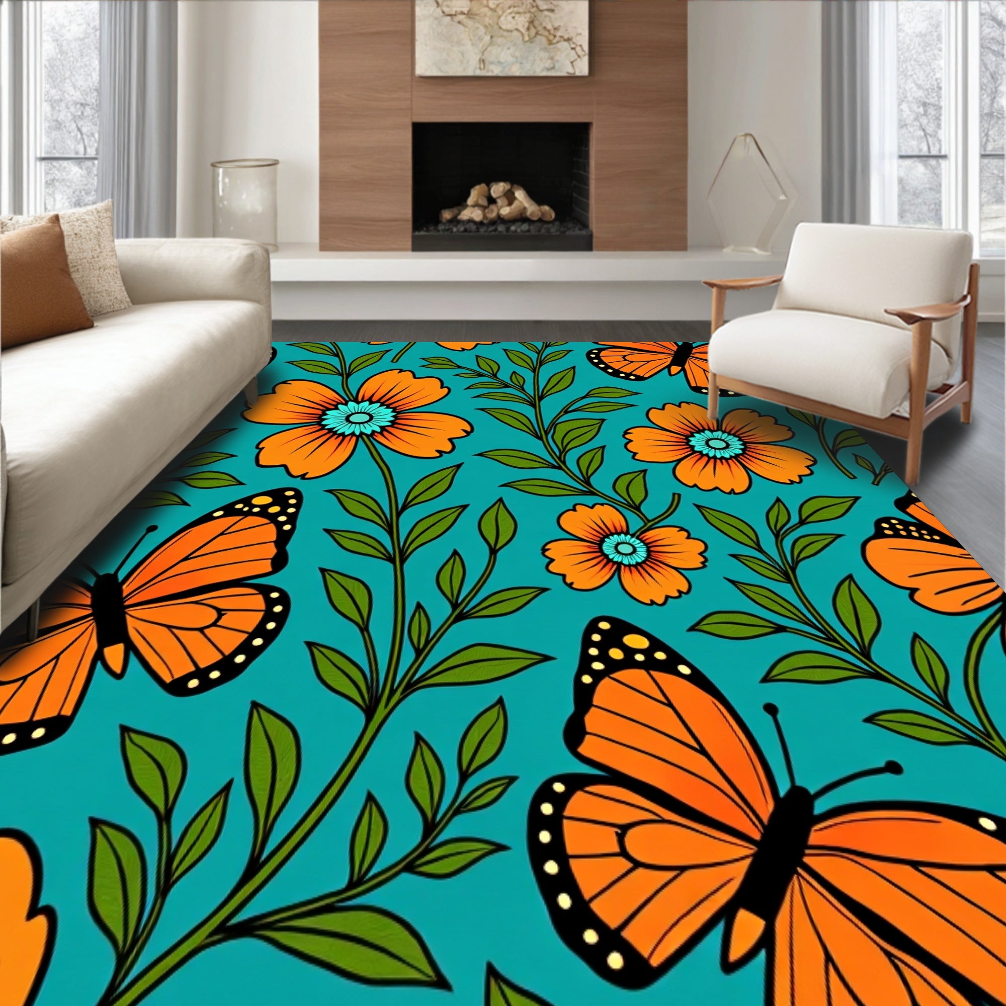 Botanical Monarch Dreamscape with Stylized Accents (Teal) - ODIKA