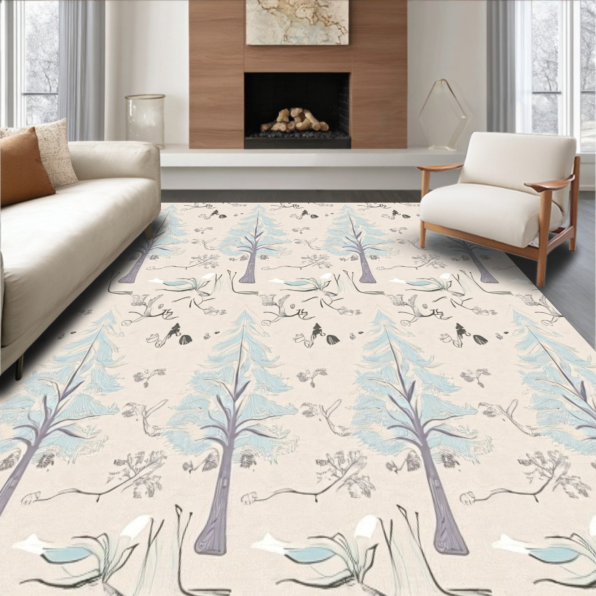 Enchanted Forest Snowfall Holiday Decorative Accent(Beige)