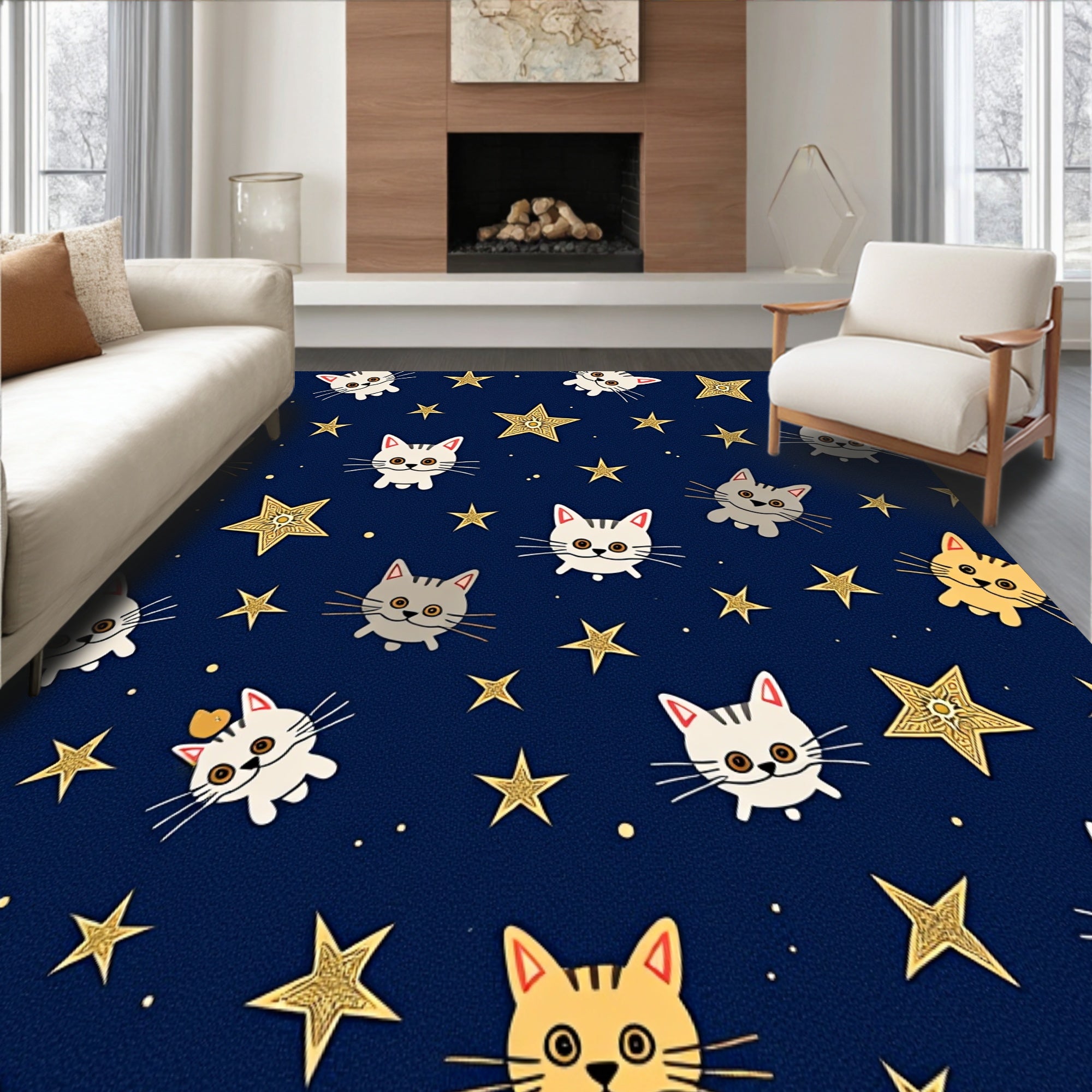 Cartoon Kitty Constellation Map with Twinkling Accent(Blue)
