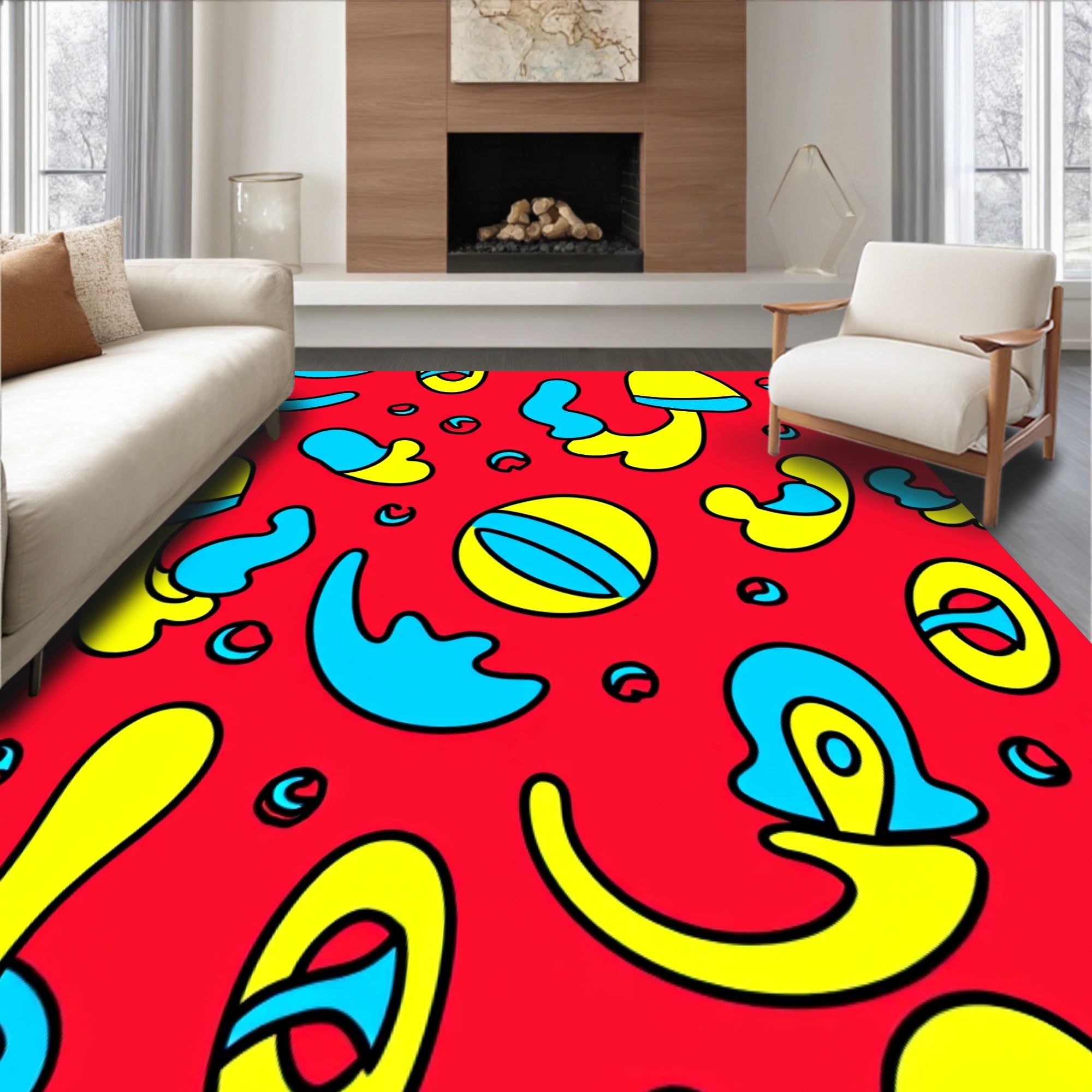 Comic Inspired Whimsical Doodle Design with Playful Abstract Shapes(Red)