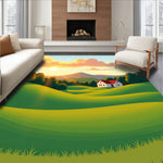 Farmhouse Valley Meadow Sunrise Countryside Road Trip Horizon (Green) - ODIKA