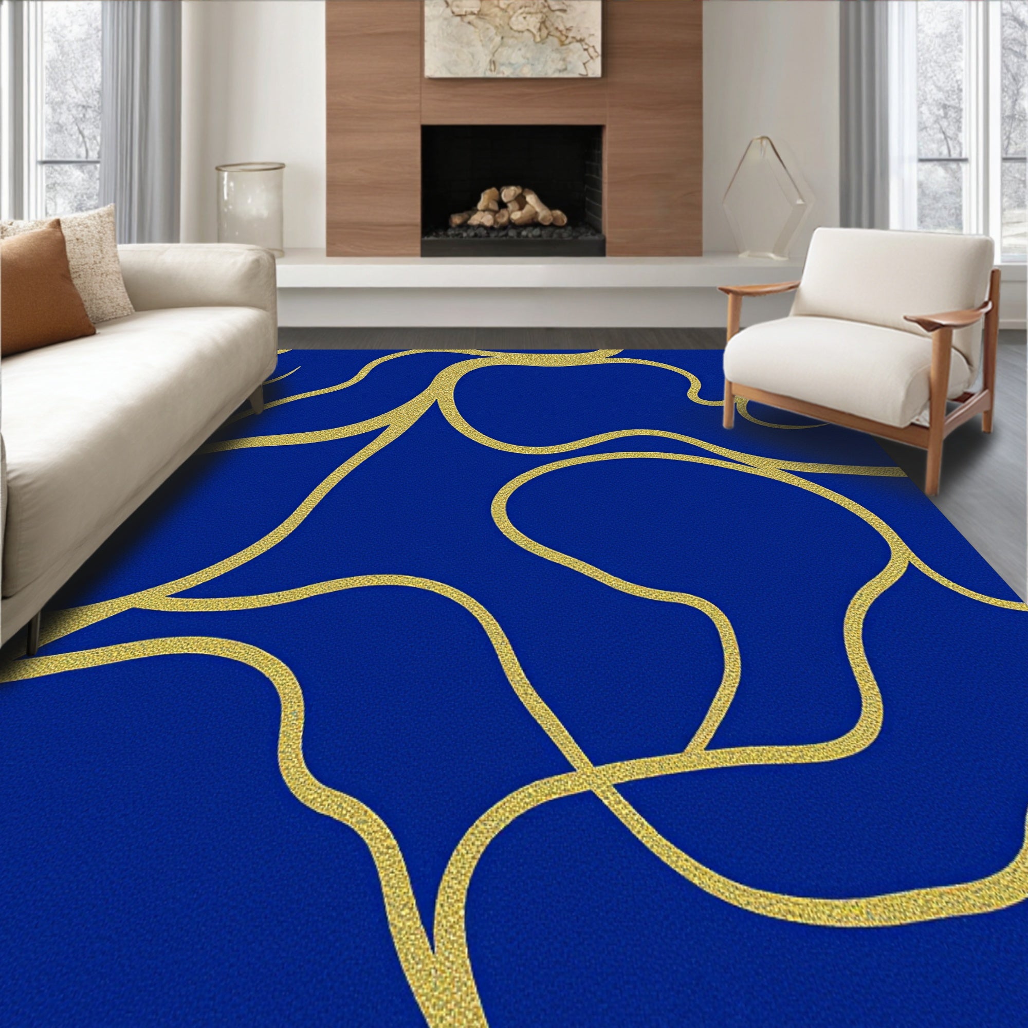 Celestial Wave Featuring Metallic Streaks and Fluid Abstract Forms(Blue)