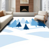Winter Scene Landscape Doormat featuring Frosted Trees and Snow Drifts(Blue)