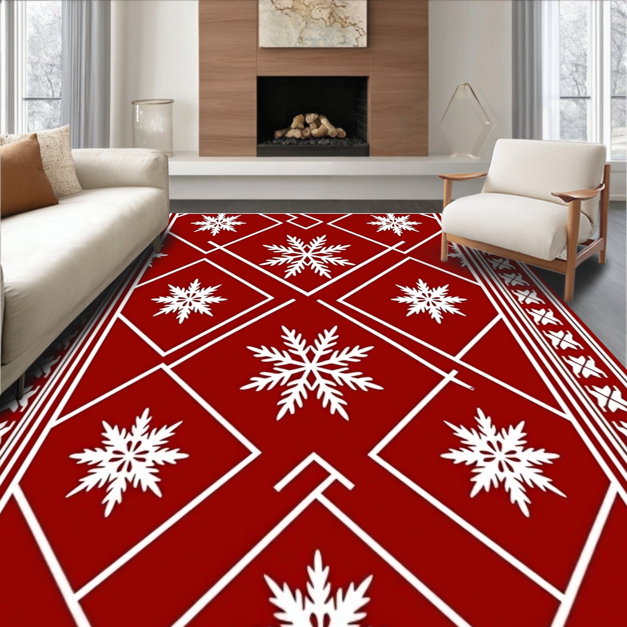 Snowflake Plaid Interlocking Lattice with Nordic Chevron Motifs(Red)