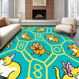 Cartoon Animal Friends Frolic with Interlocking Fishbone Motifs(Teal)