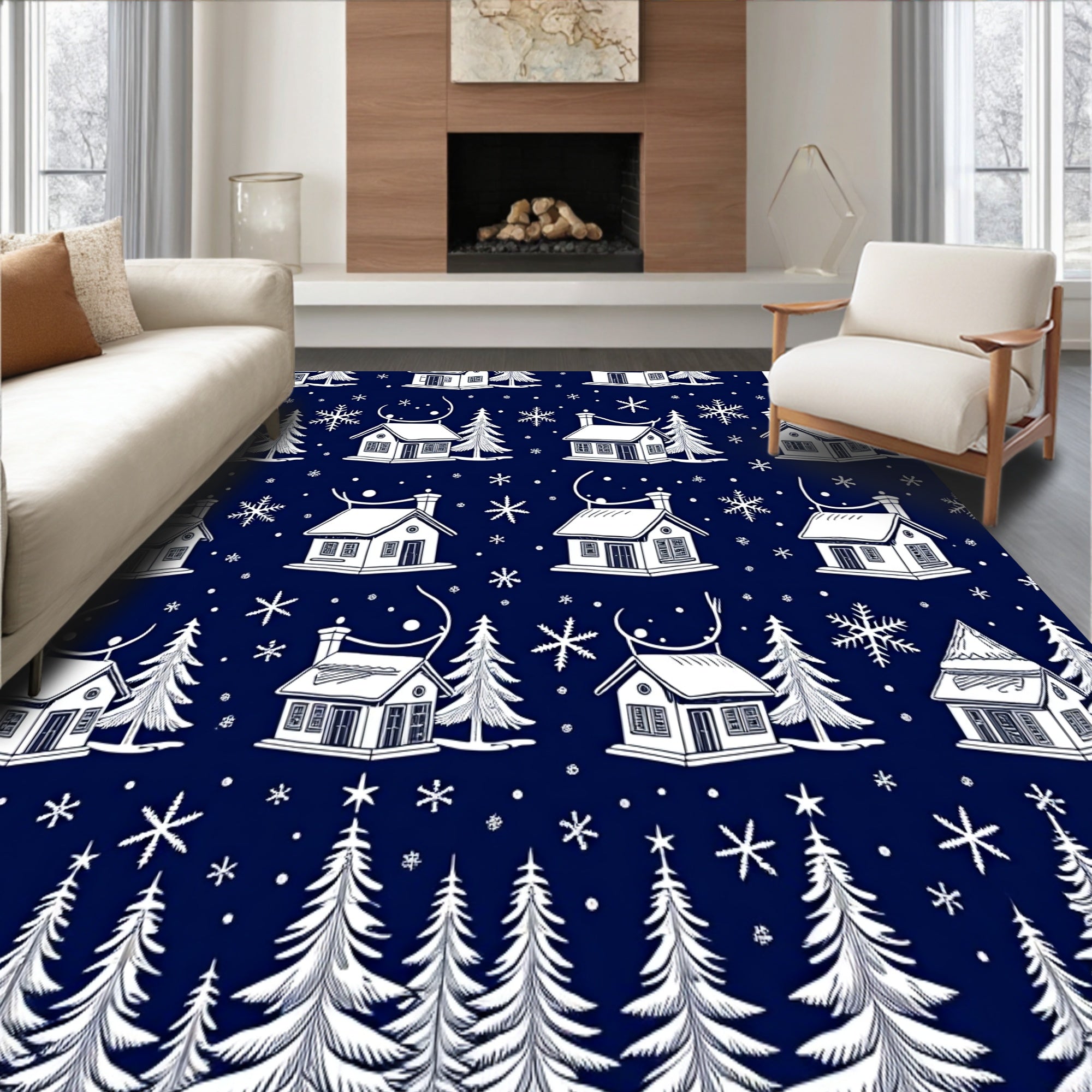 Magical Winter Wonderland Snowy Village Decorative Accent(Blue)