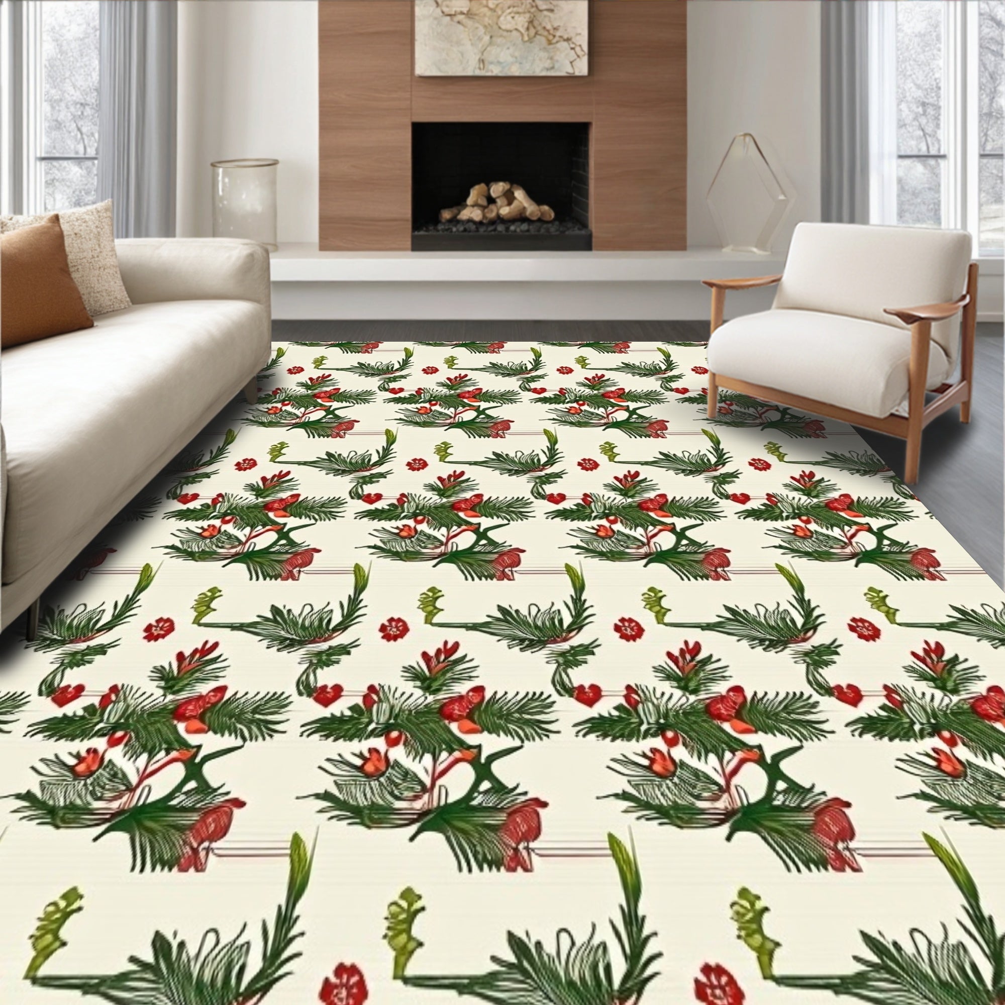 Yuletide Evergreen Seasonal Pine Needle Half Circle Design(Ivory)