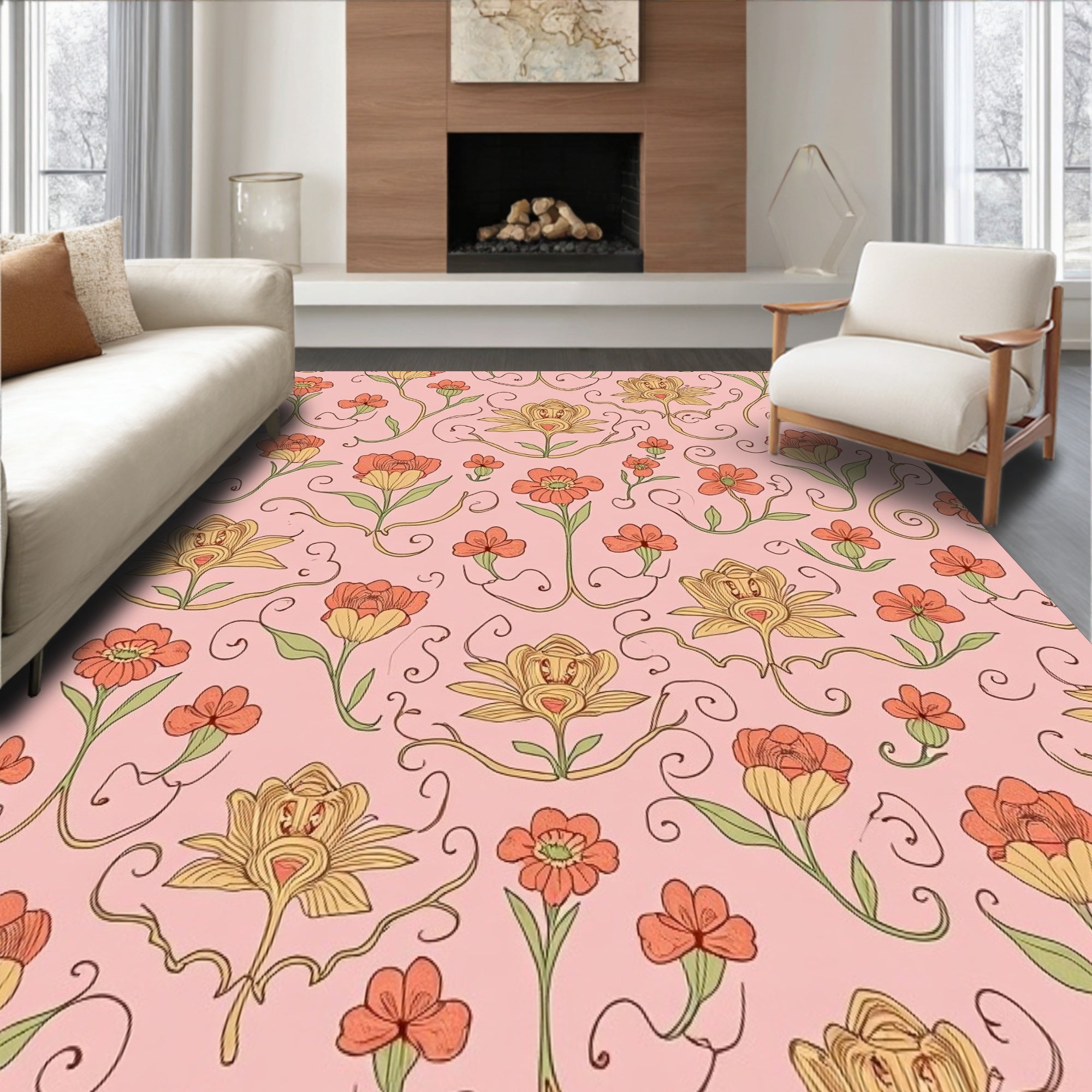 Cottagecore Blossom Interlocking Vines and Vintage Motifs(Pink)