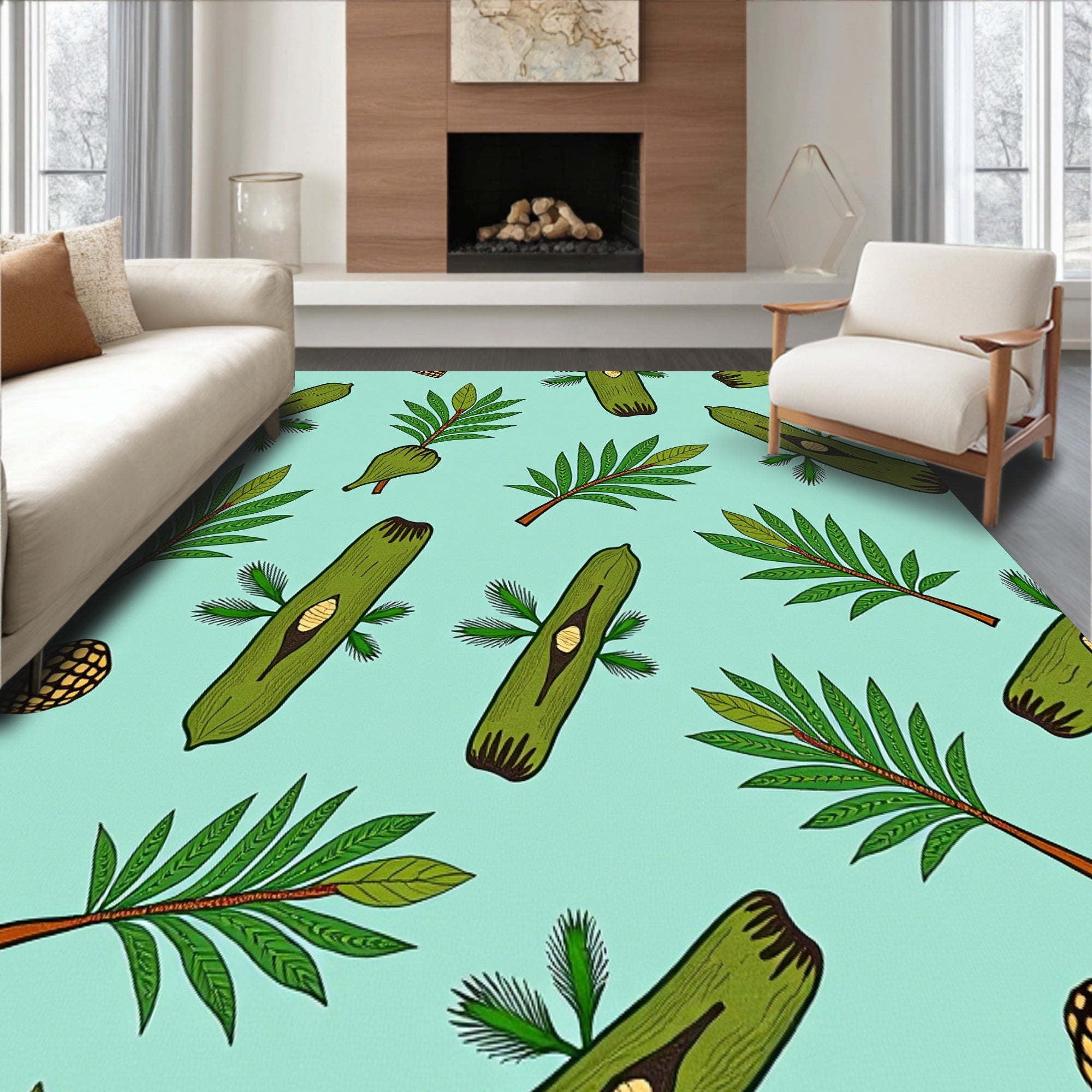 Festive Driftwood Motif with Scattered Shells and Pinecone Details(Green)