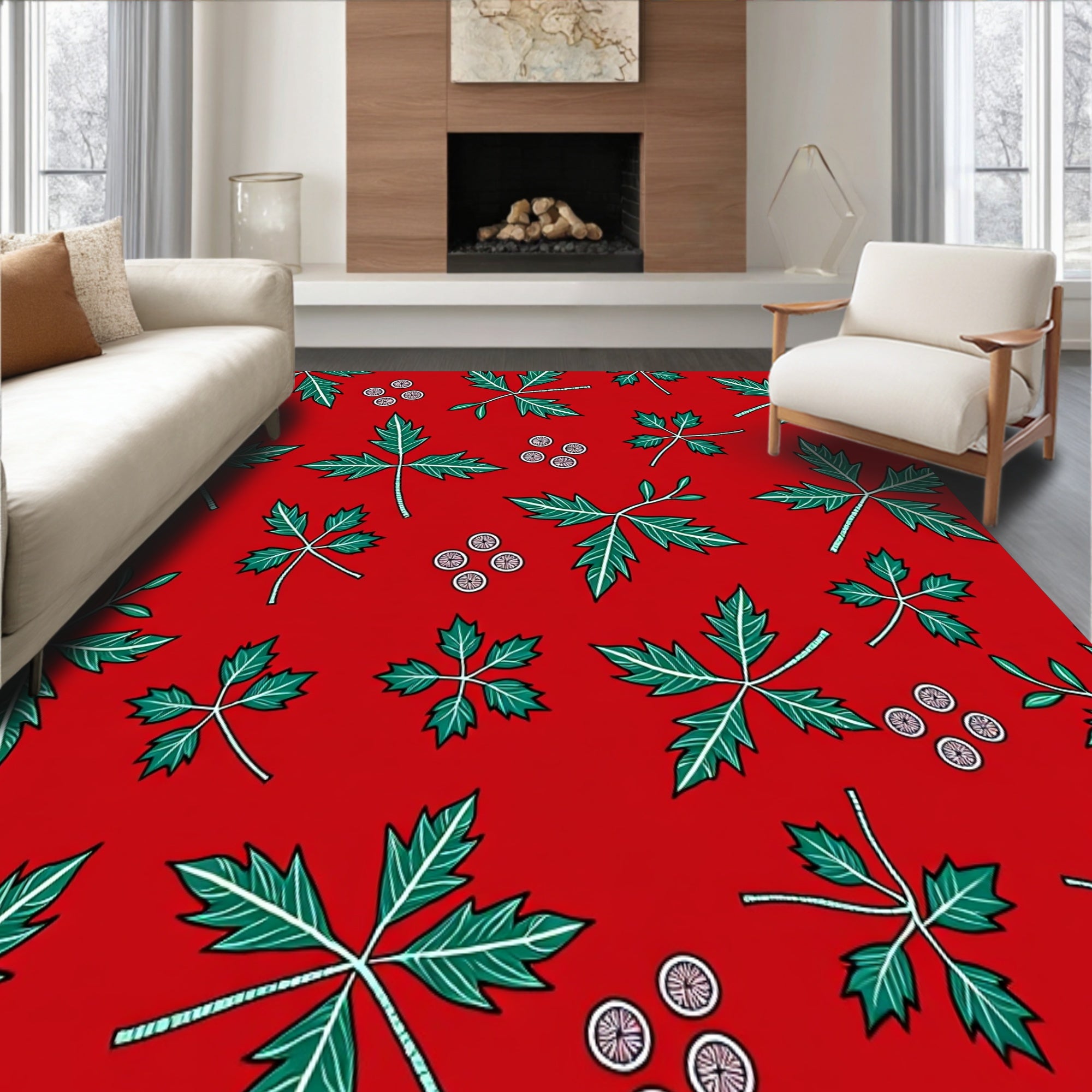 Festive Holly Berry with Traditional Holiday Botanical Motifs(Red)