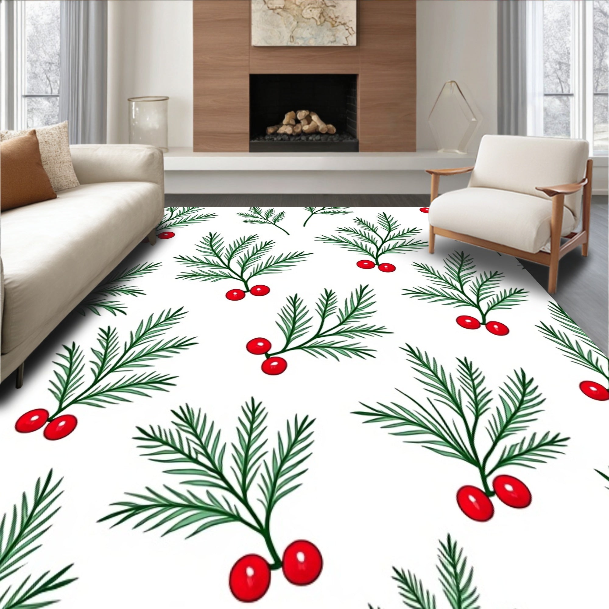 Enchanted Holly Berries Celebration Tapestry(Green)