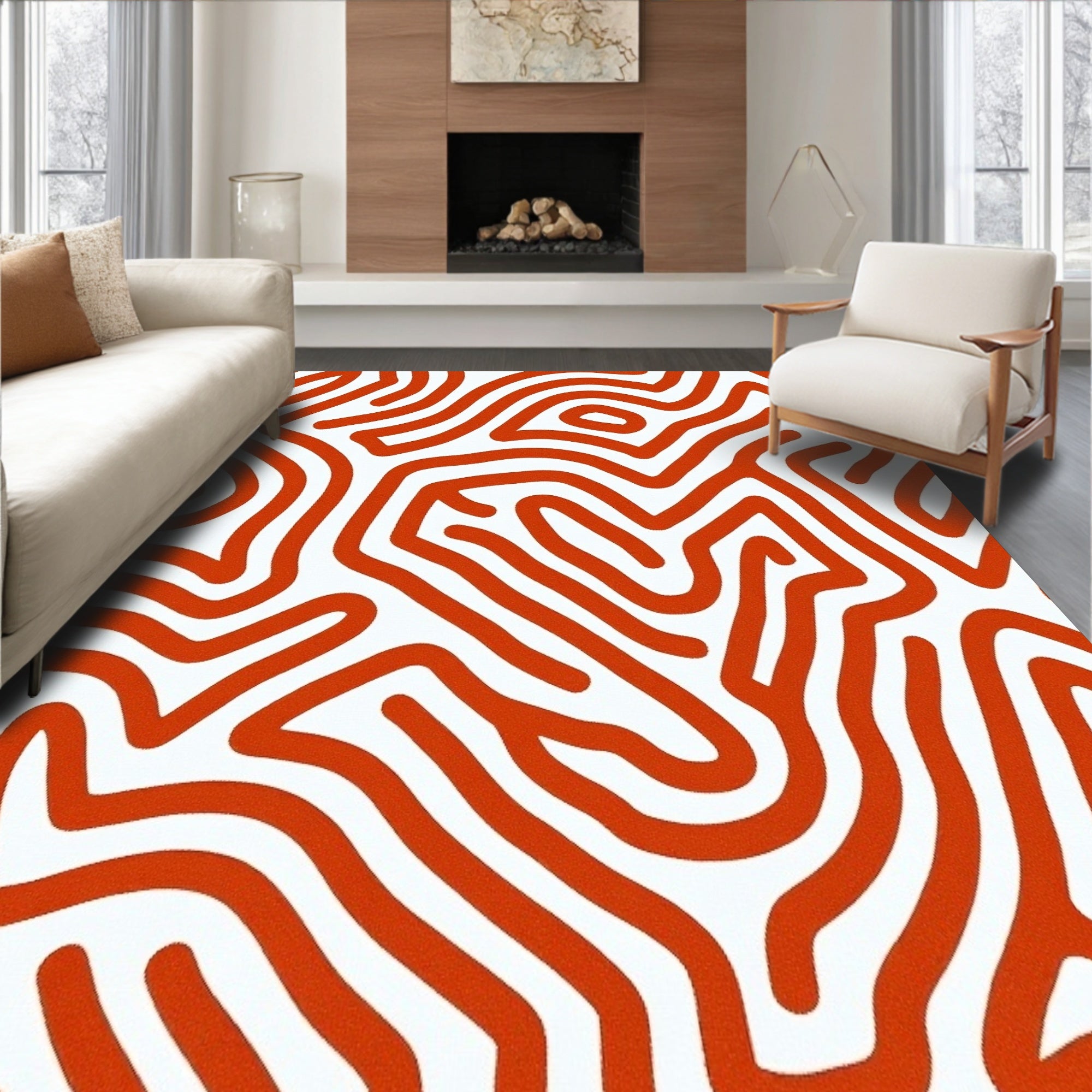 Nordic Interlocking Waves with Minimalist Pebble Artistry(Orange)