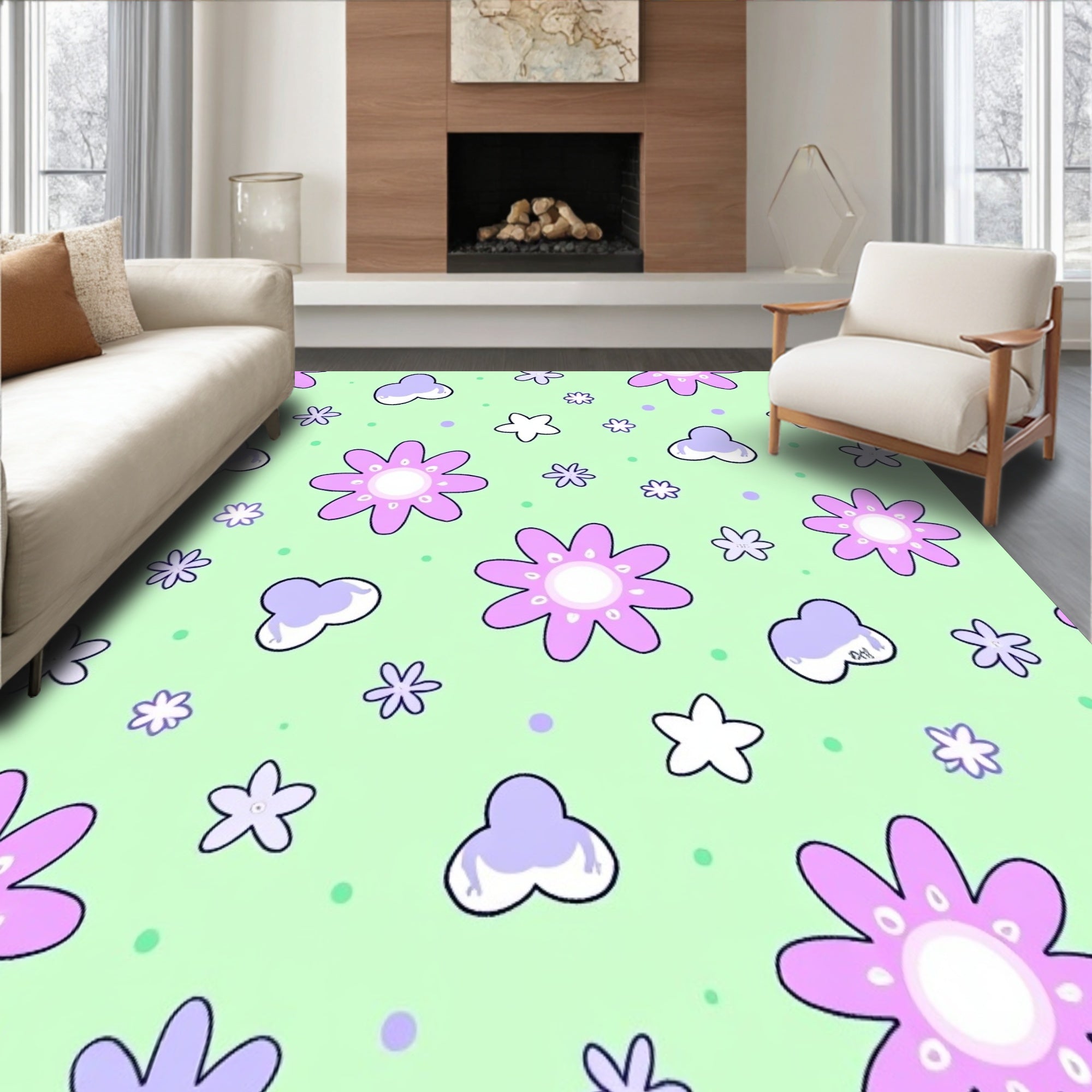 Kawaii Starburst Dreamscape with Whimsical Hearts(Green)