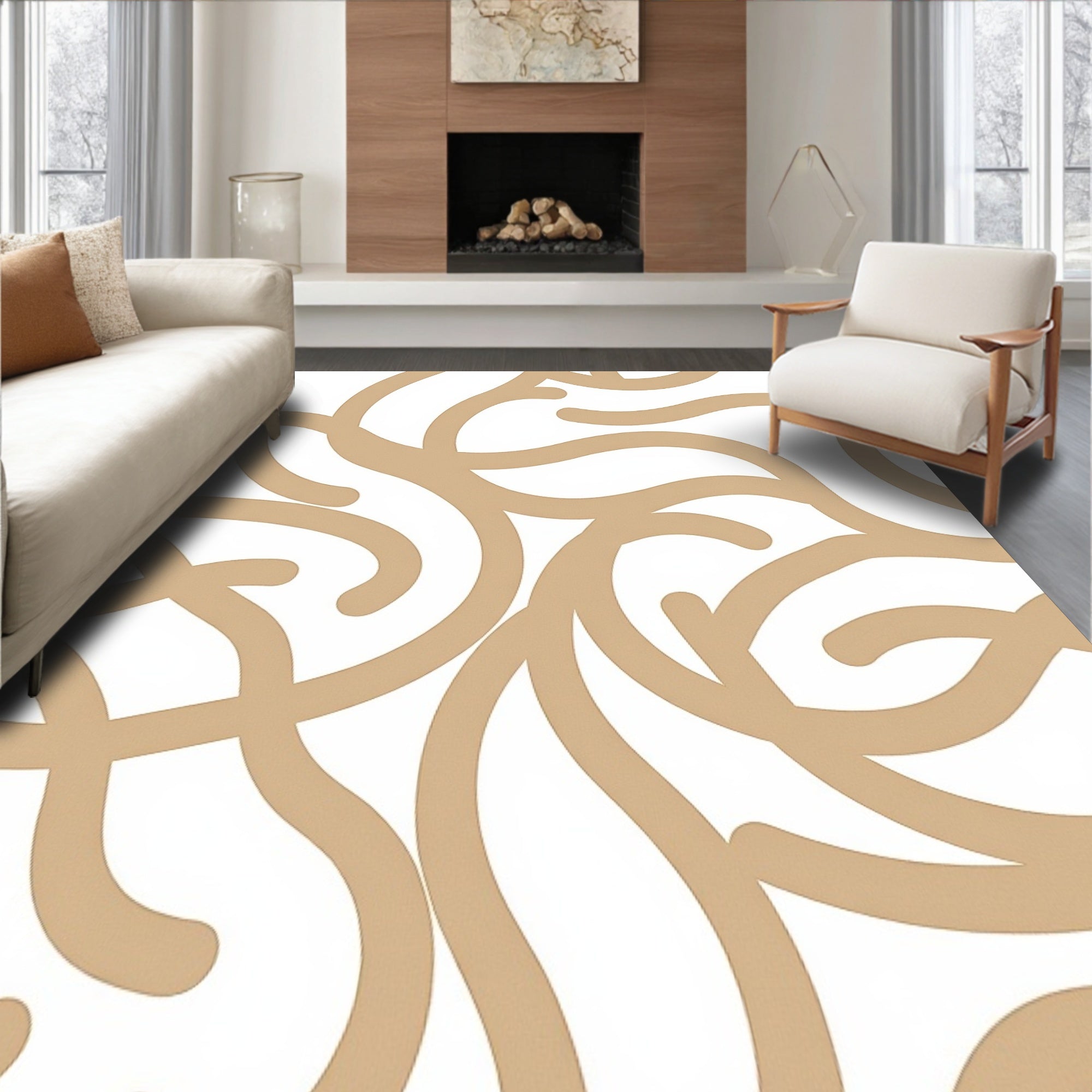 Abstract Wave Interlock with Fluid Movement and Neutral Palette (Beige) - ODIKA