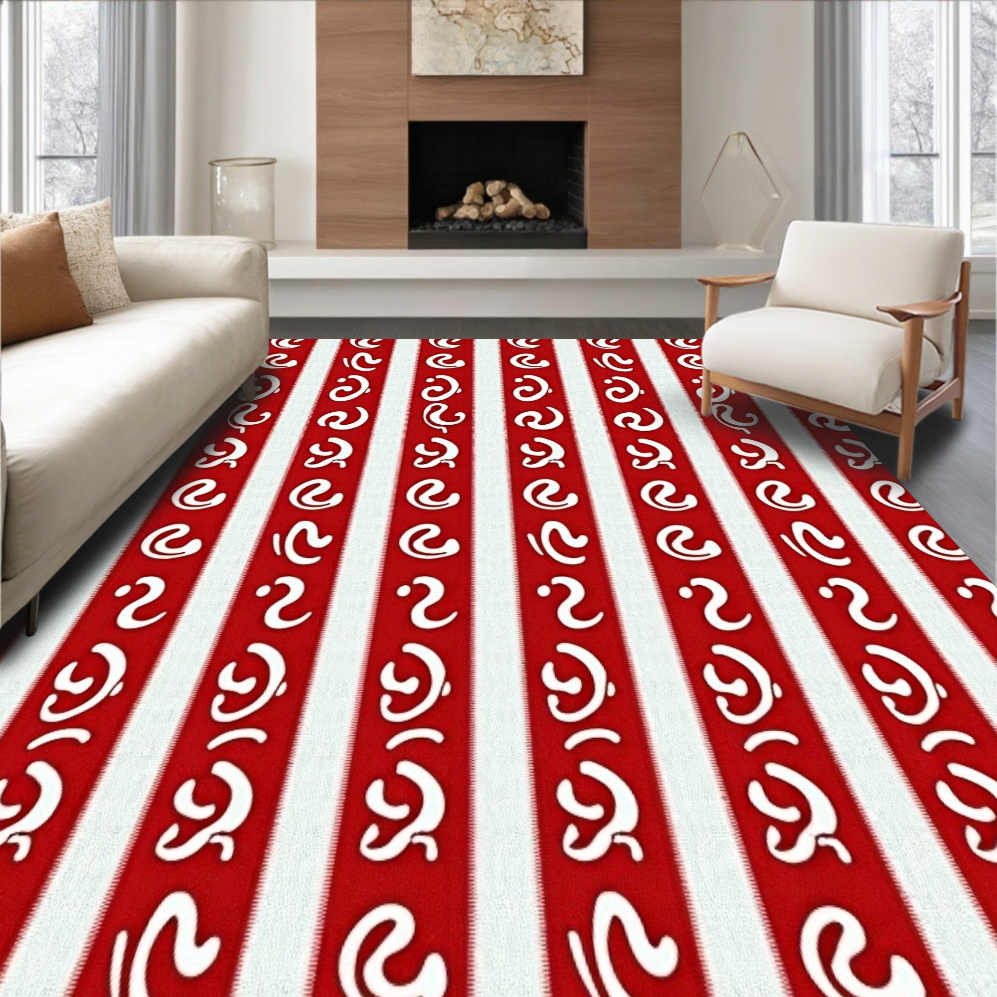 Sweet Cane Striped Floor Collection Winter Confectionery Design(Red)