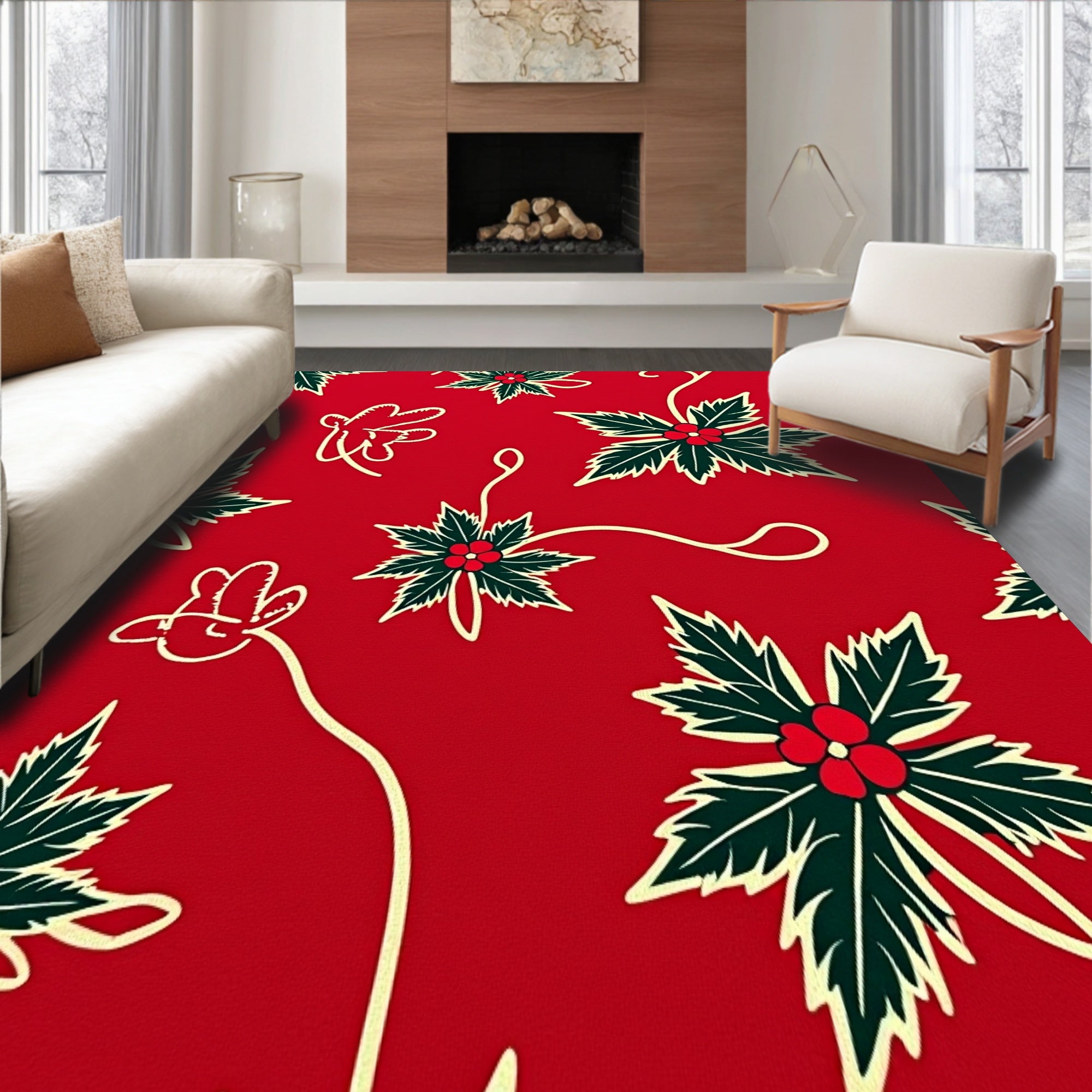 Glowing Kitten Paw Print Trail Seasonal with Holly Leaf Design(Red)