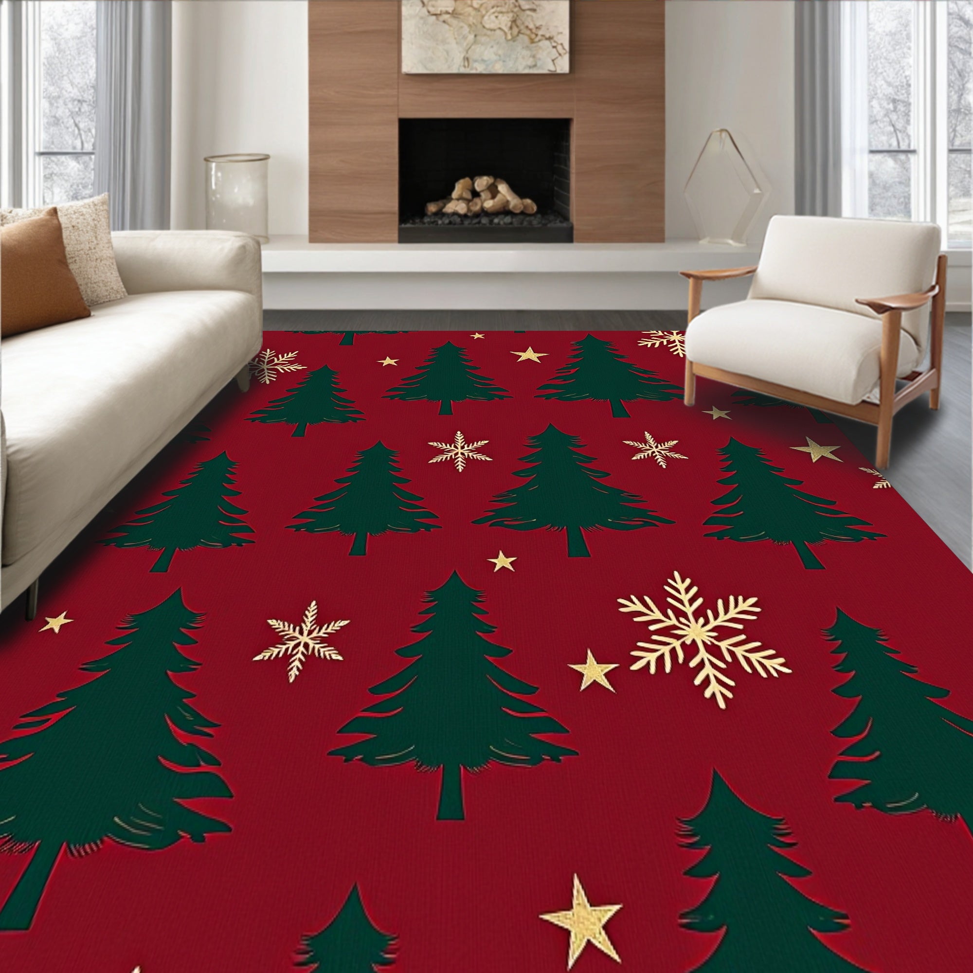 Winter Pine Tree Design Christmas Area(Red)