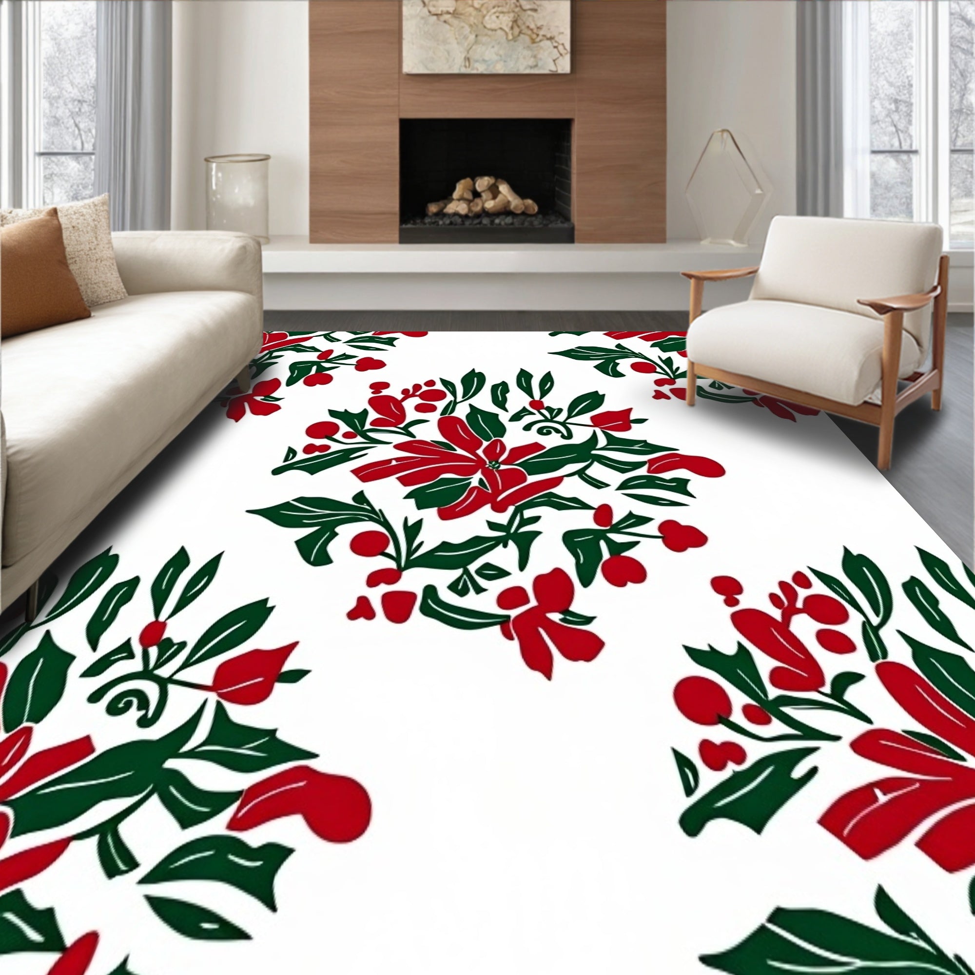 Vintage Holly Wreath Medallion Area Non Slip(Red)