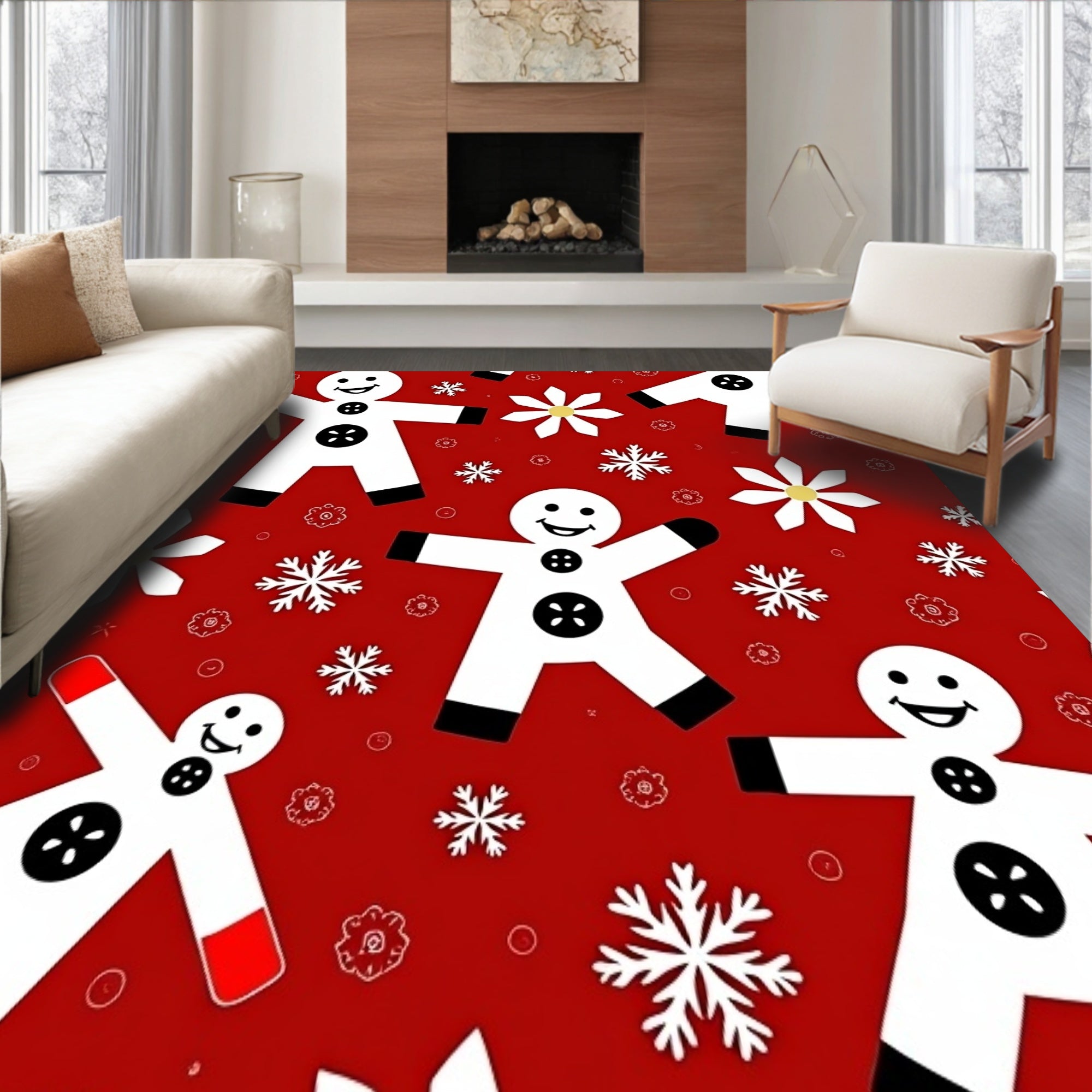 Winter Celebration Curved Welcome with Cheerful Snow Figure Motif(Red)