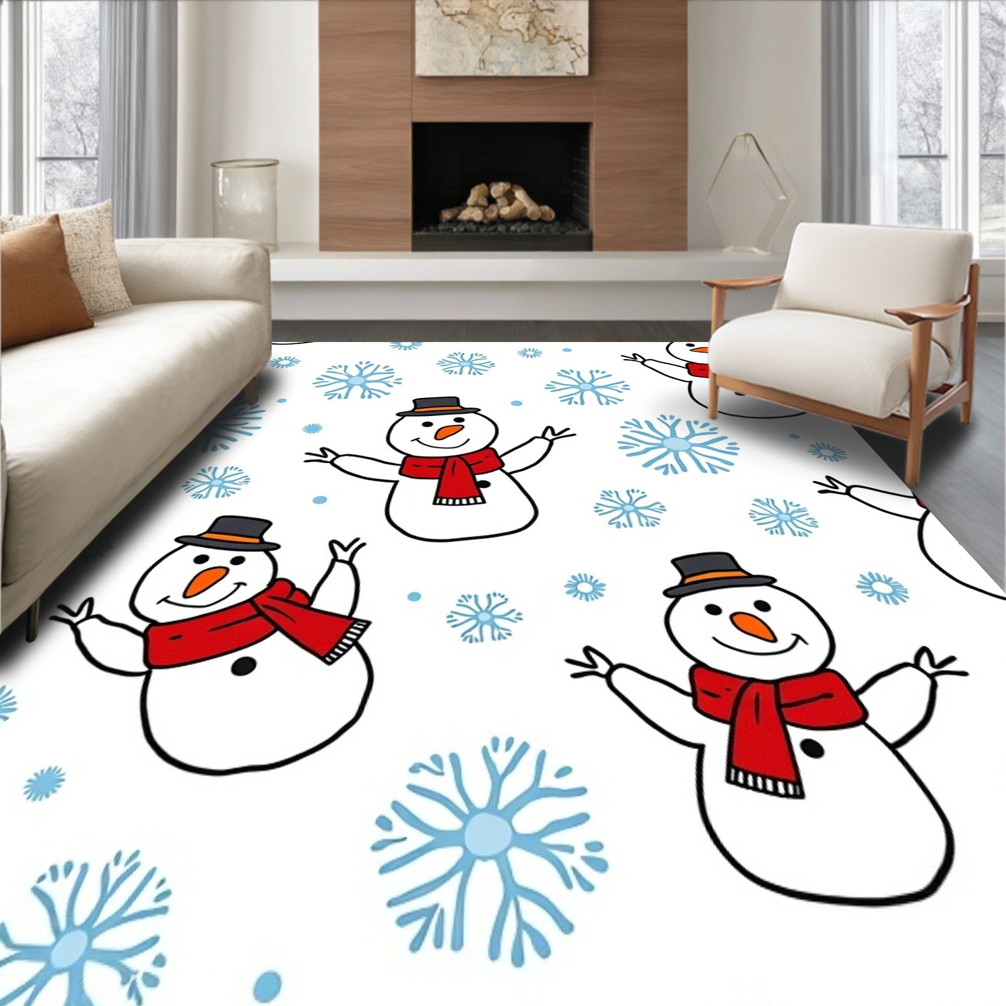Festive Holiday Snowman Doormat Collection Whimsical Character Design(White)