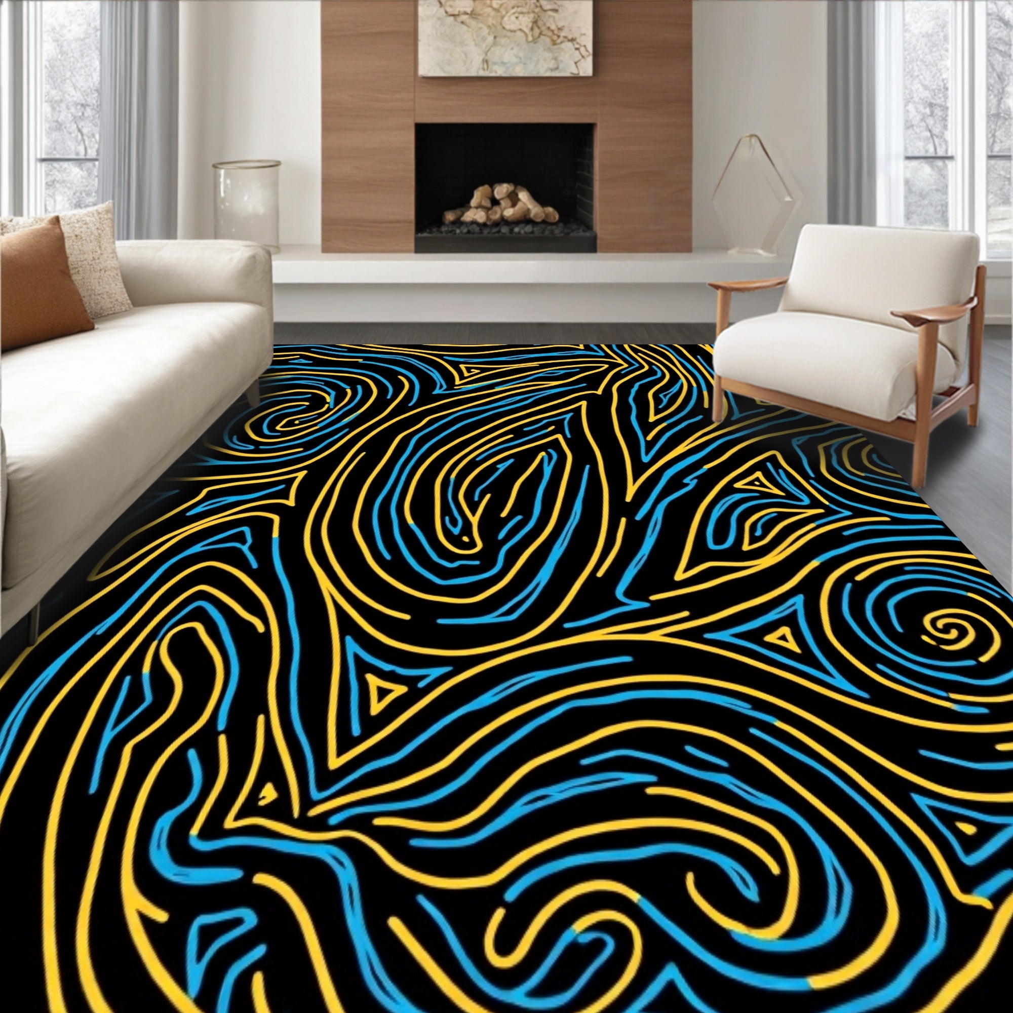 Abstract Golden Veins Intertwined With Swirls In Modern(Black)