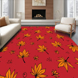 Autumn Leaves Falling Seasonal Motif Floor Covering(Red)