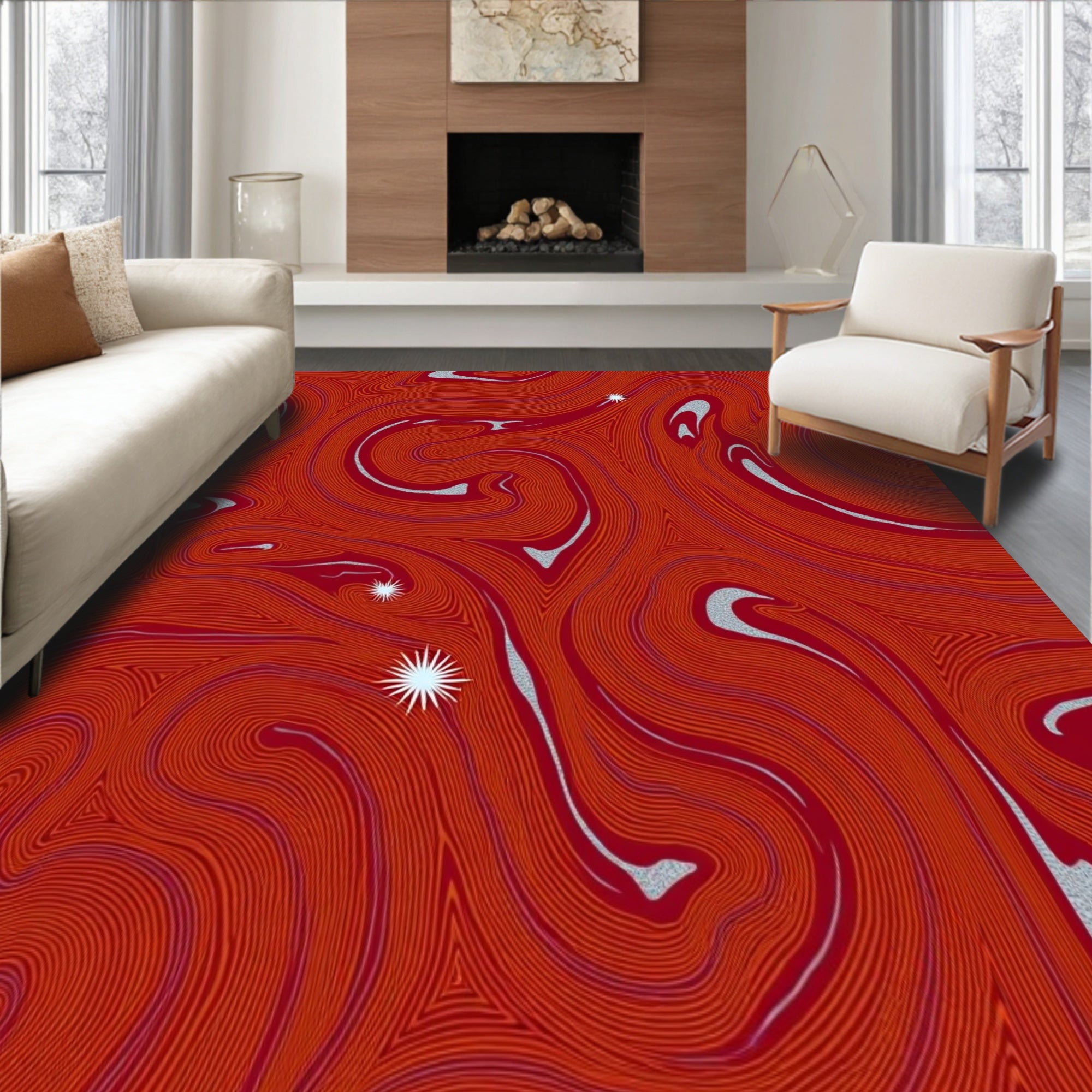 Swirling Galaxy Spiral with Starburst Contemporary Art(Red)