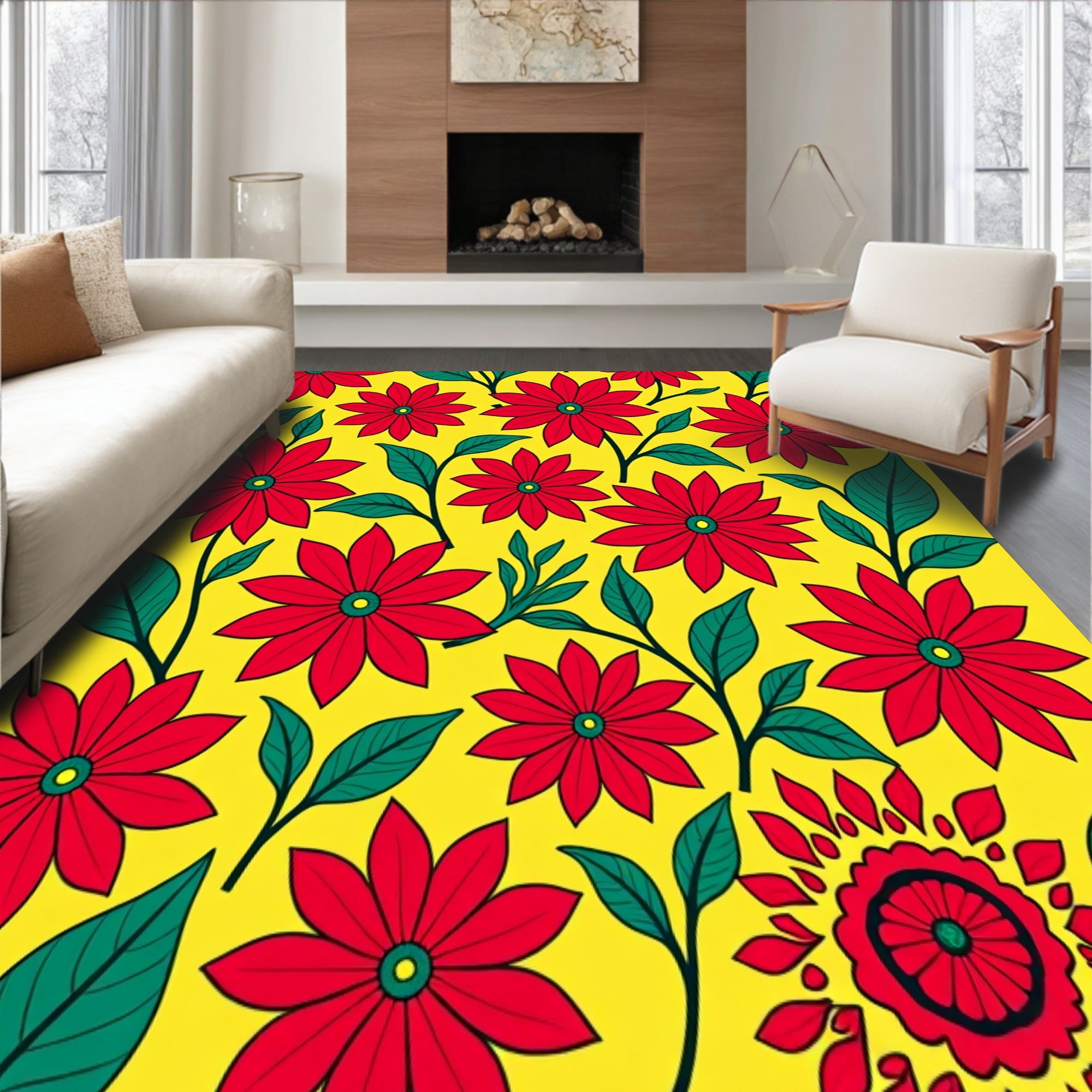 Poinsettia Floral Motif Seasonal Celebration Boho Style Decorative Art(Yellow)