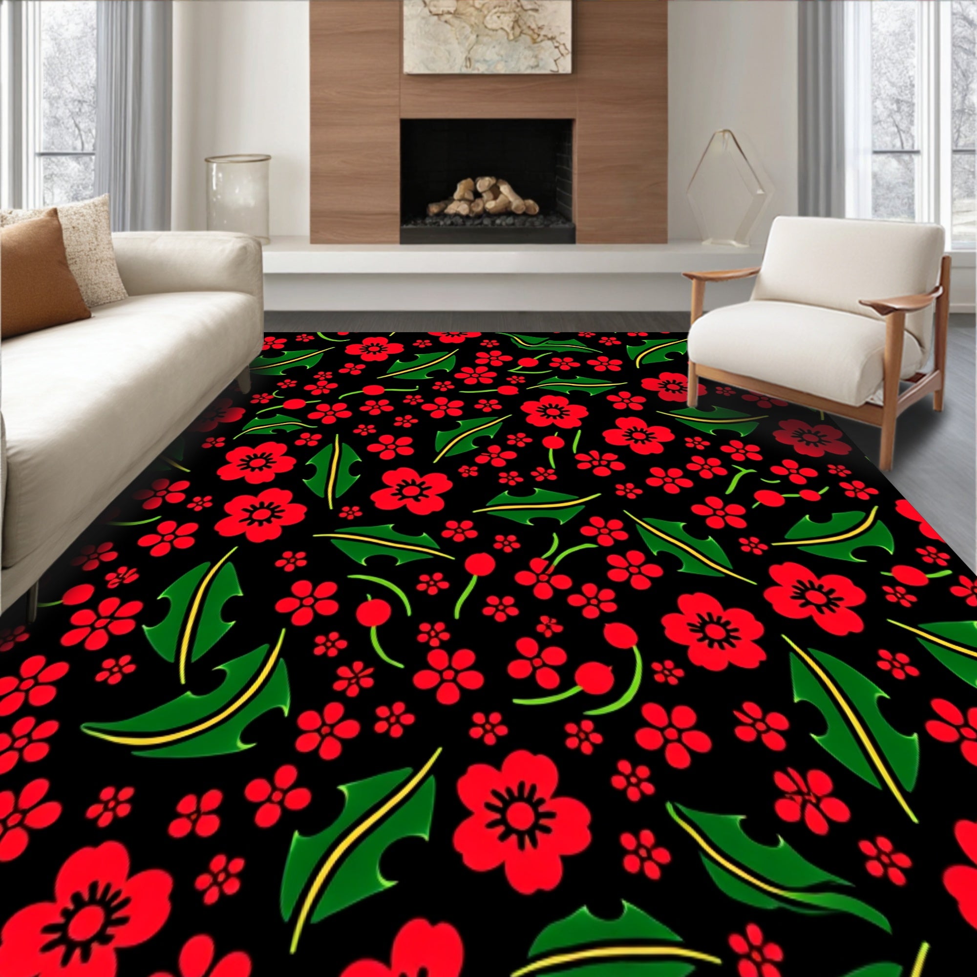 Abstract Holly Berry Clusters with Curved Leafy Vines(Red)