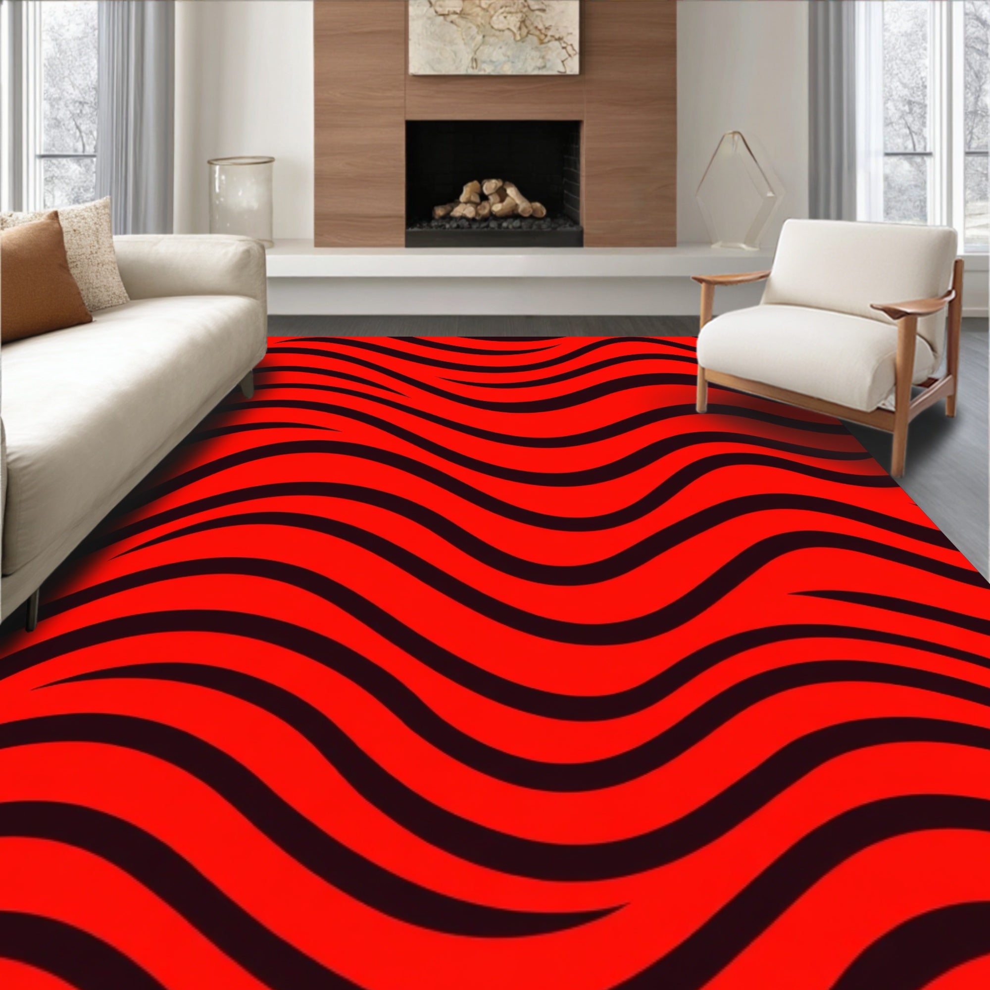 Interwoven Waveforms with Rhythmic Movement and Bold Accents(Red)