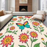 Garden with Floral Meadow Motifs Floor Covering (Pink)