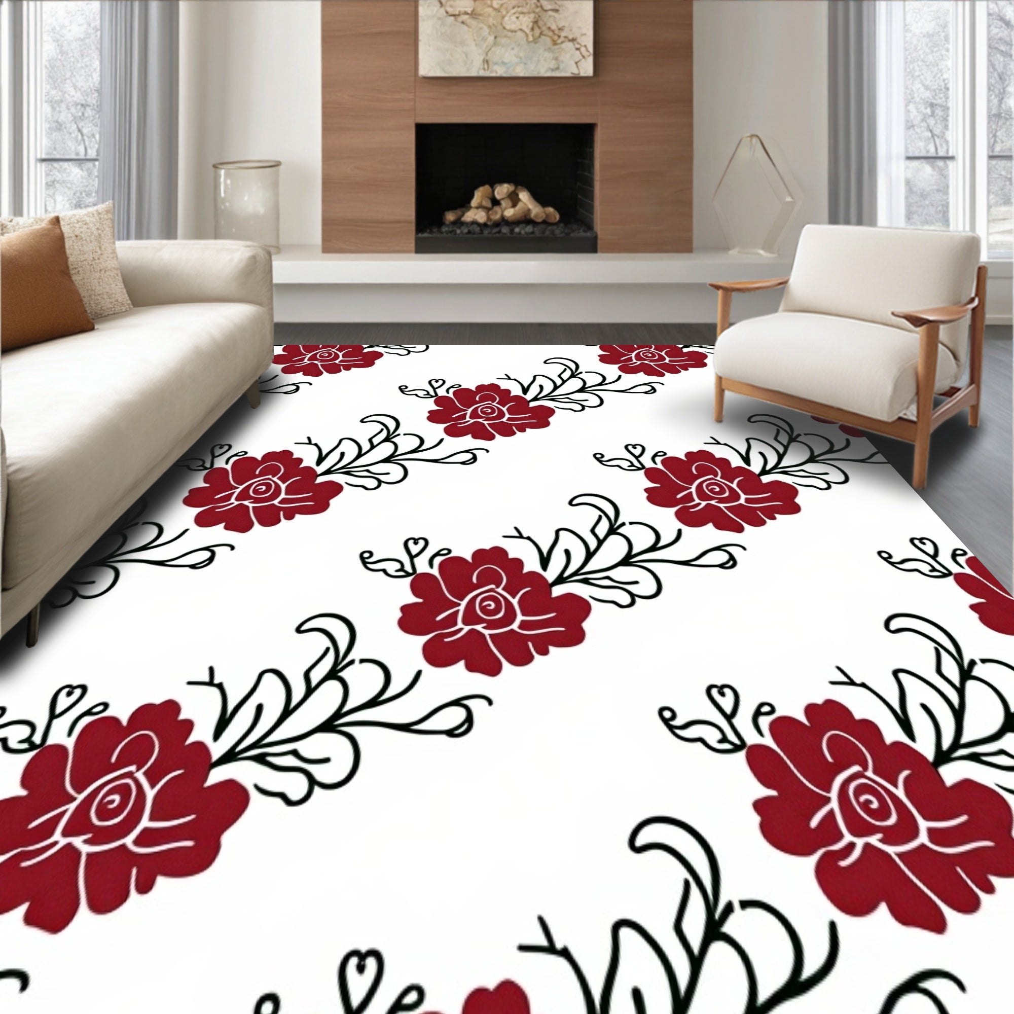 Peony Scroll Indoor Traditional Floral (Red) - ODIKA
