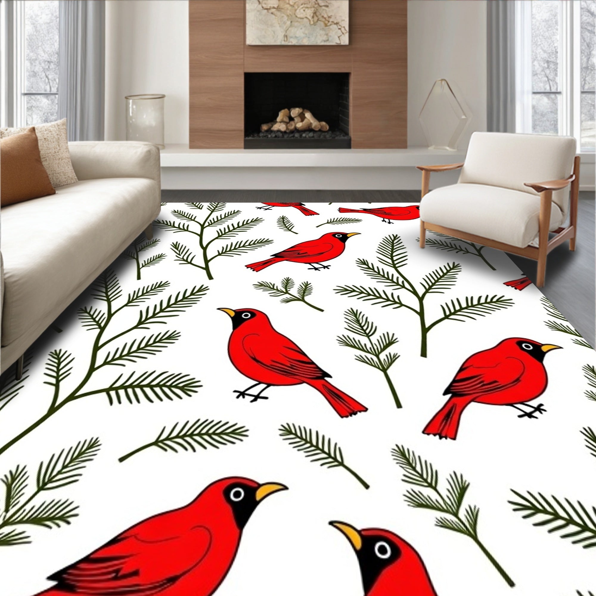 Winter Cardinal Themed with Snowy Branch Illustrations(Red)