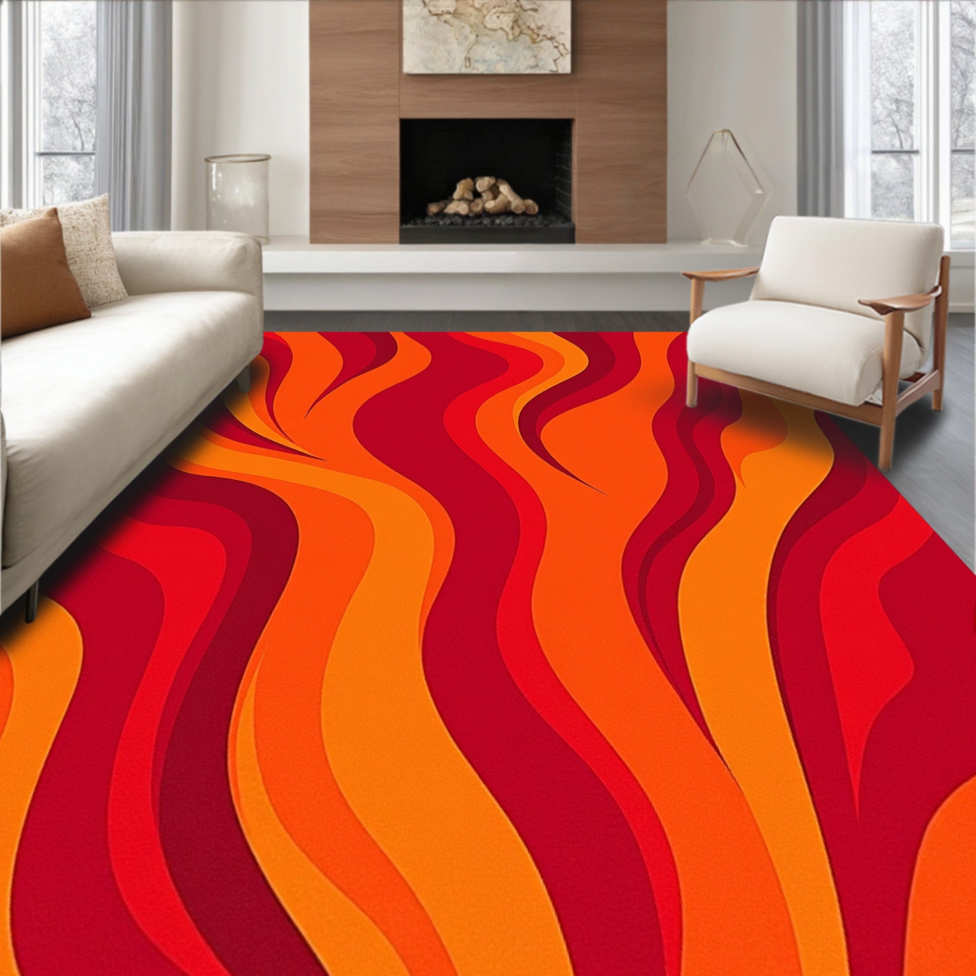 Abstract Flame Motif Combining Fluid Shapes and Intense Warmth(Red)