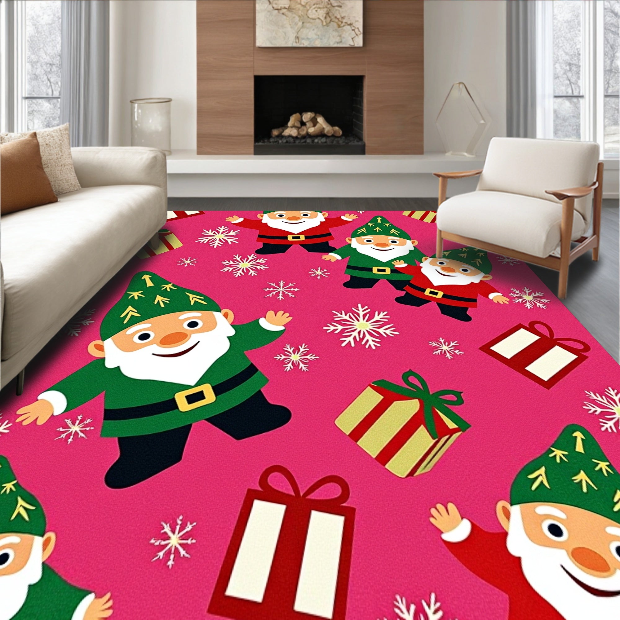Festive Gnome Snowflake Doormat Holiday Candle Gift Box Design(Pink)