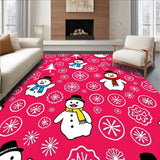 Festive Snowman Gathering with Whimsical Pine Forest and Falling Snowflakes(Pink)