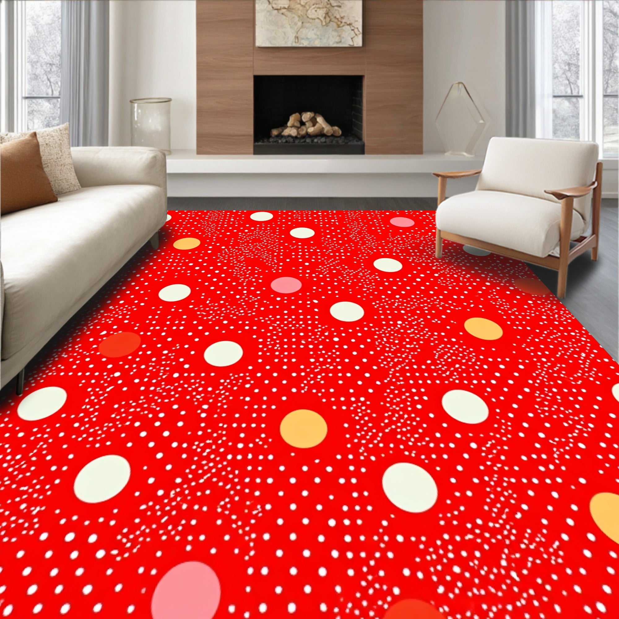 Playful Dot with Scattered Polka and Abstract Confetti(Red)