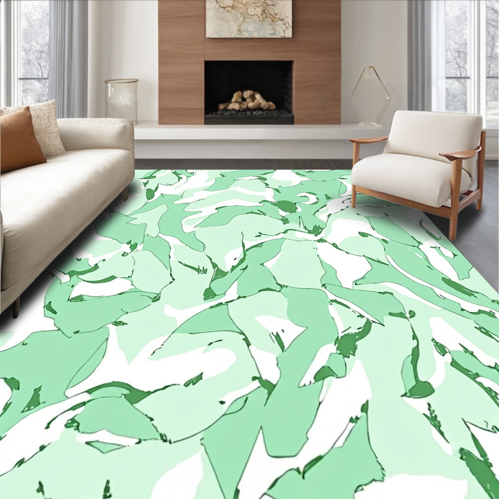 Abstract Brush Strokes with Dynamic Interlocking in Pale Green Shades (Green) - ODIKA