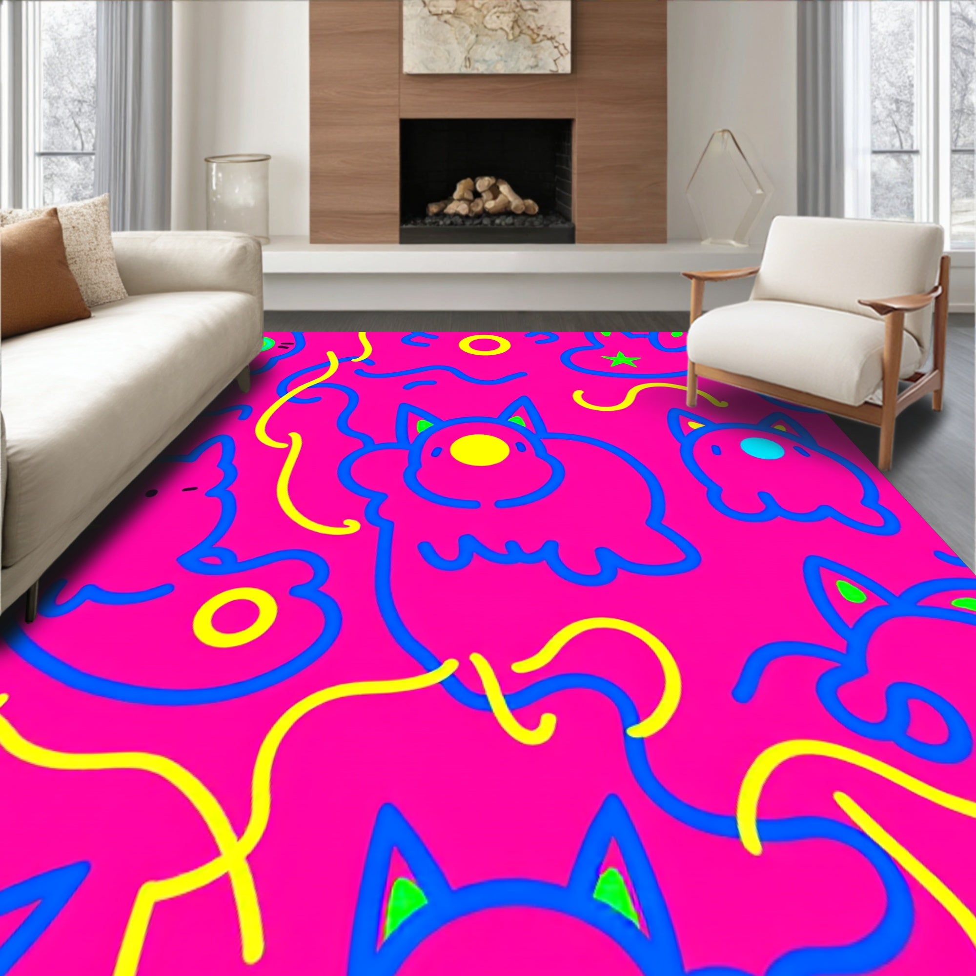 Festive Lights Featuring Whimsical Cat Silhouettes(Pink)