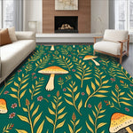 Mushroom Meadow Motif with Botanical Accents and Whimsical Detailing (Green) - ODIKA